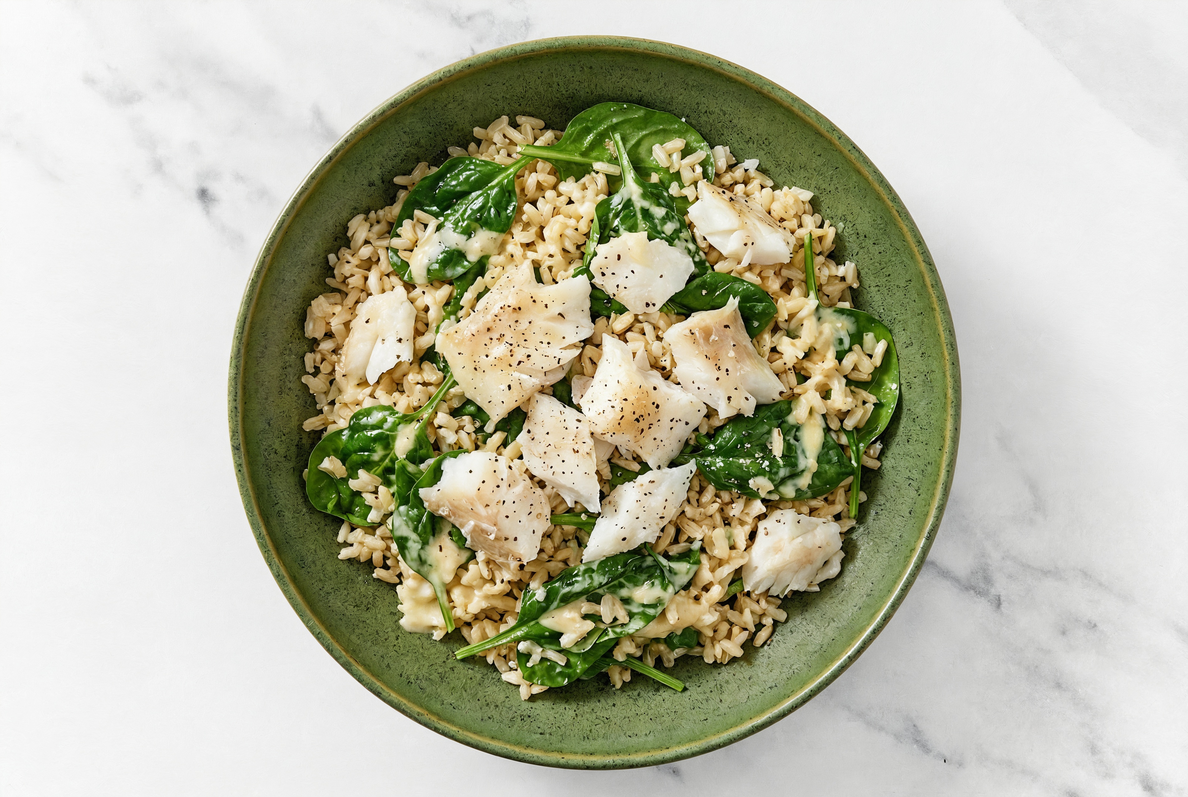 Horseradish Barramundi Steak Grain Salad with Baby Spinach