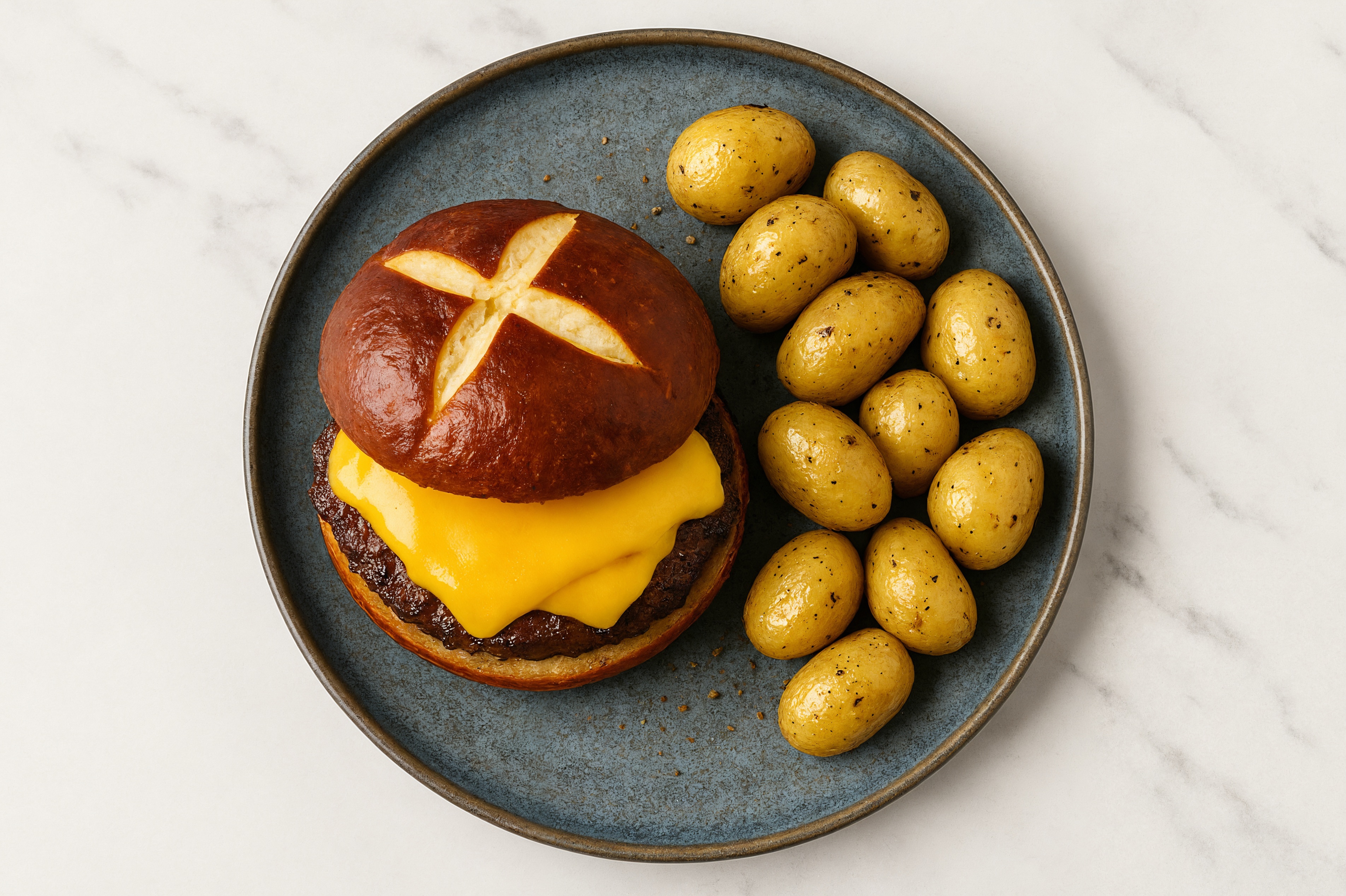 All-American Cheeseburger + Yellow Potatoes with Wagyu Beef Patties