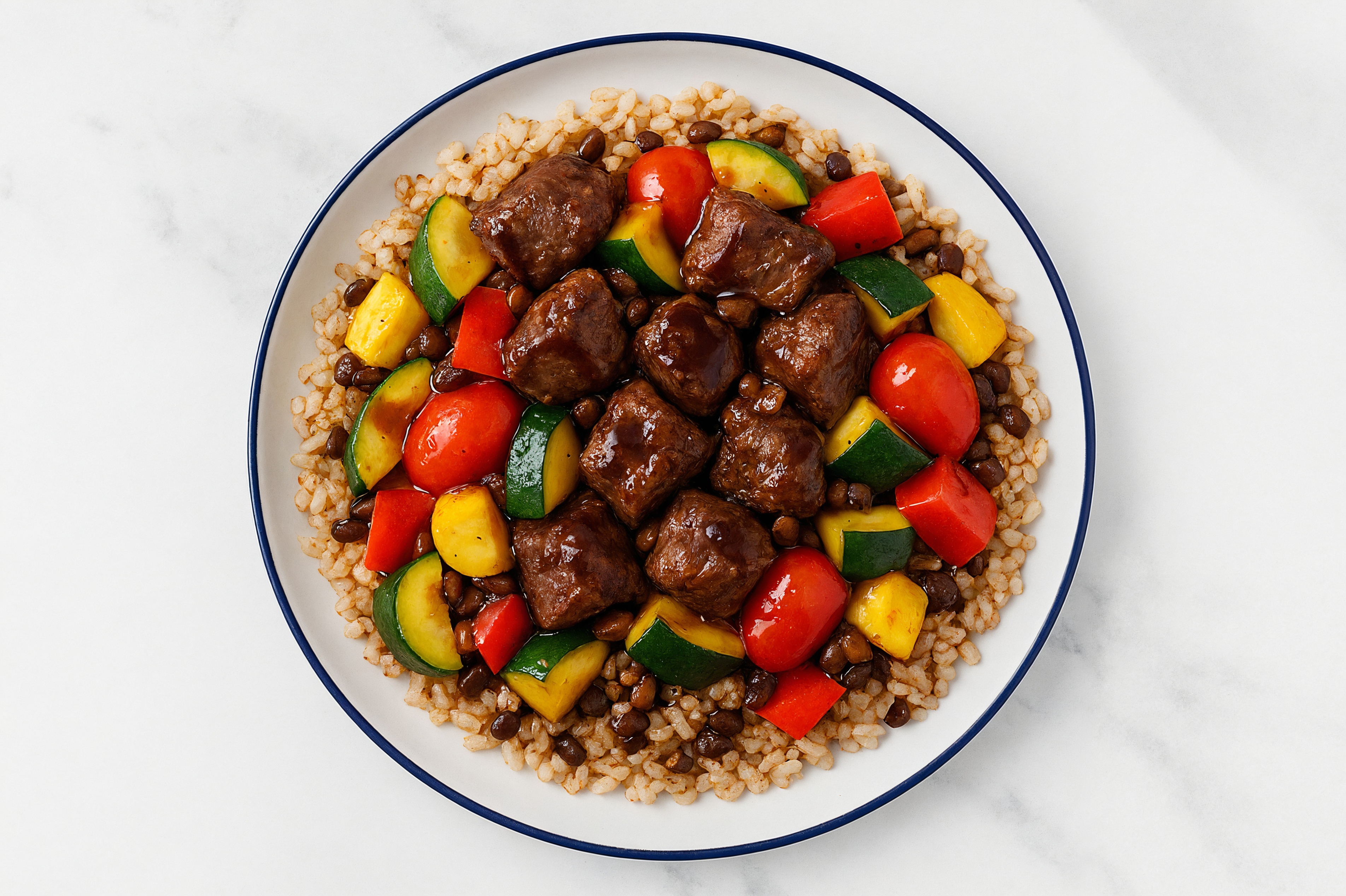 Sweet Teriyaki Seared Lamb + Lentil Bowl with Mixed Veggies