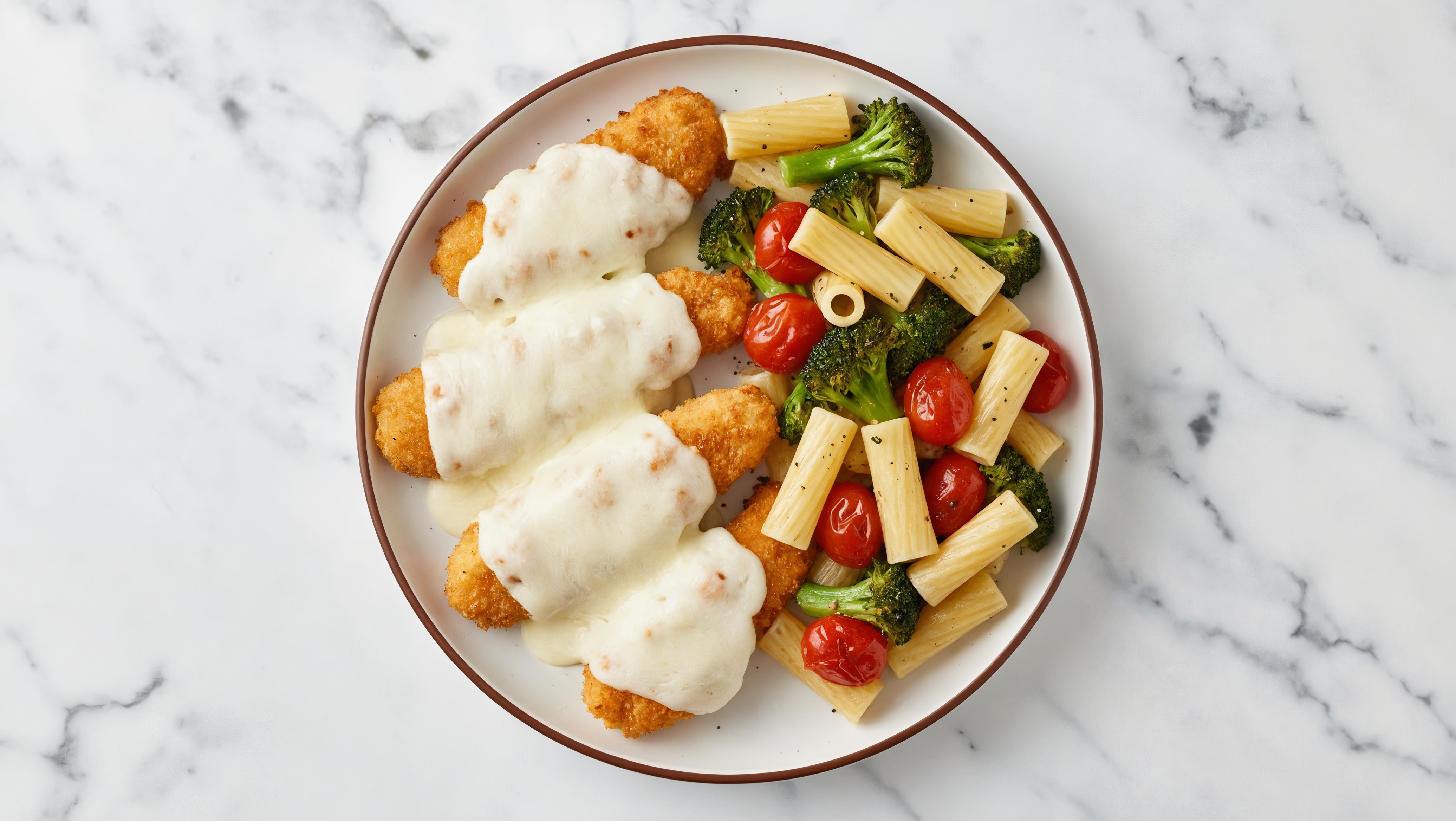 Rigatoni + Chick'n Tenders with Organic Broccoli, Mozzarella + Tomatoes