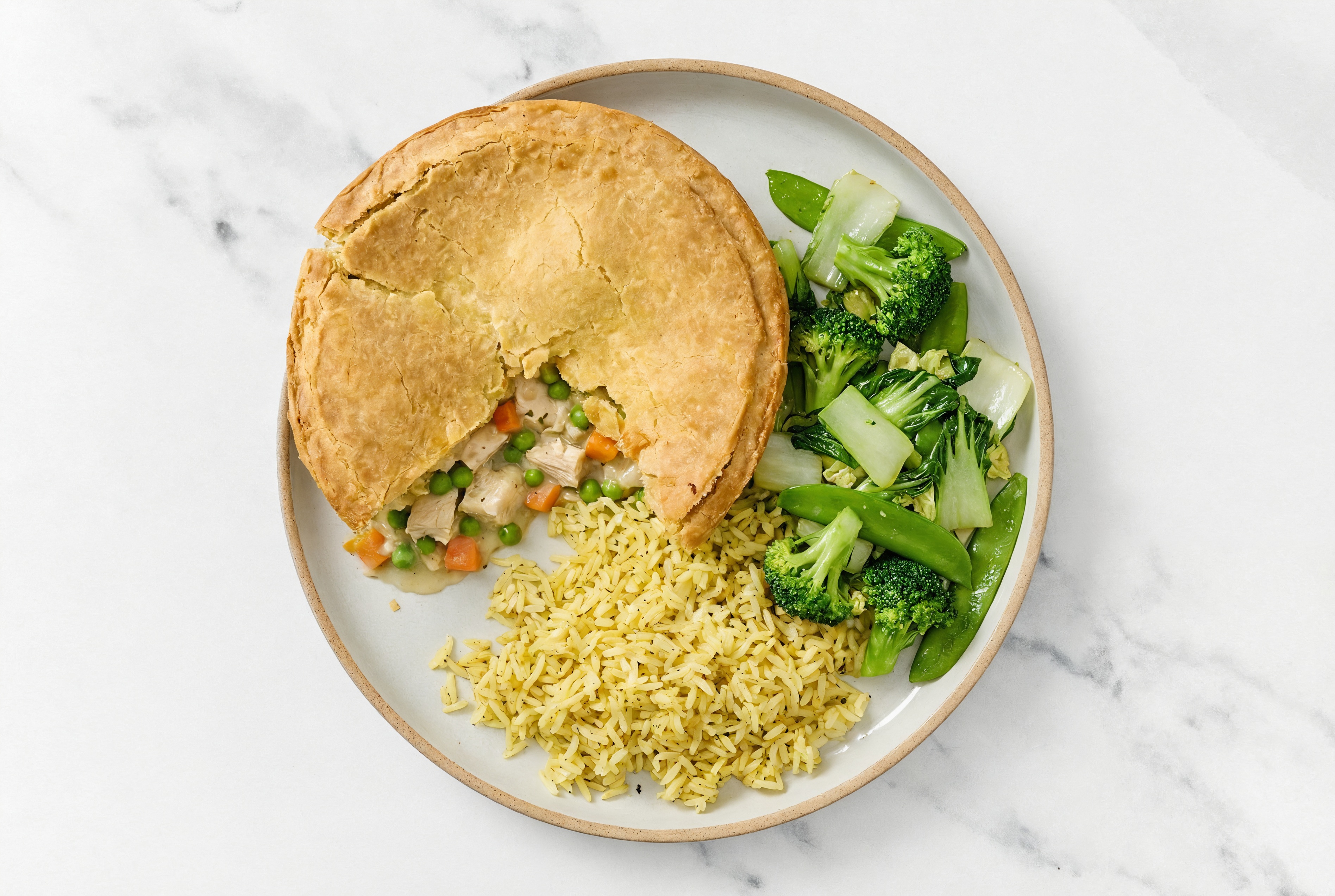 Chicken Pot Pie with Bok Choy & Jasmine Rice