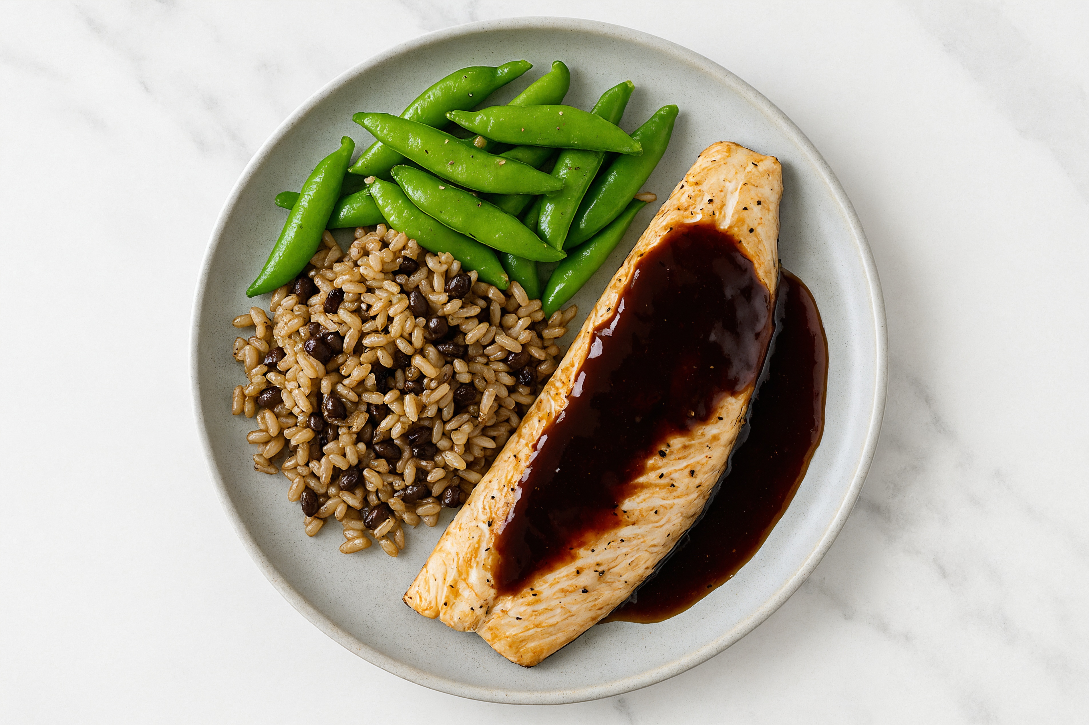 Sweet Teriyaki Trout + Lentil Bowl with Snap Peas