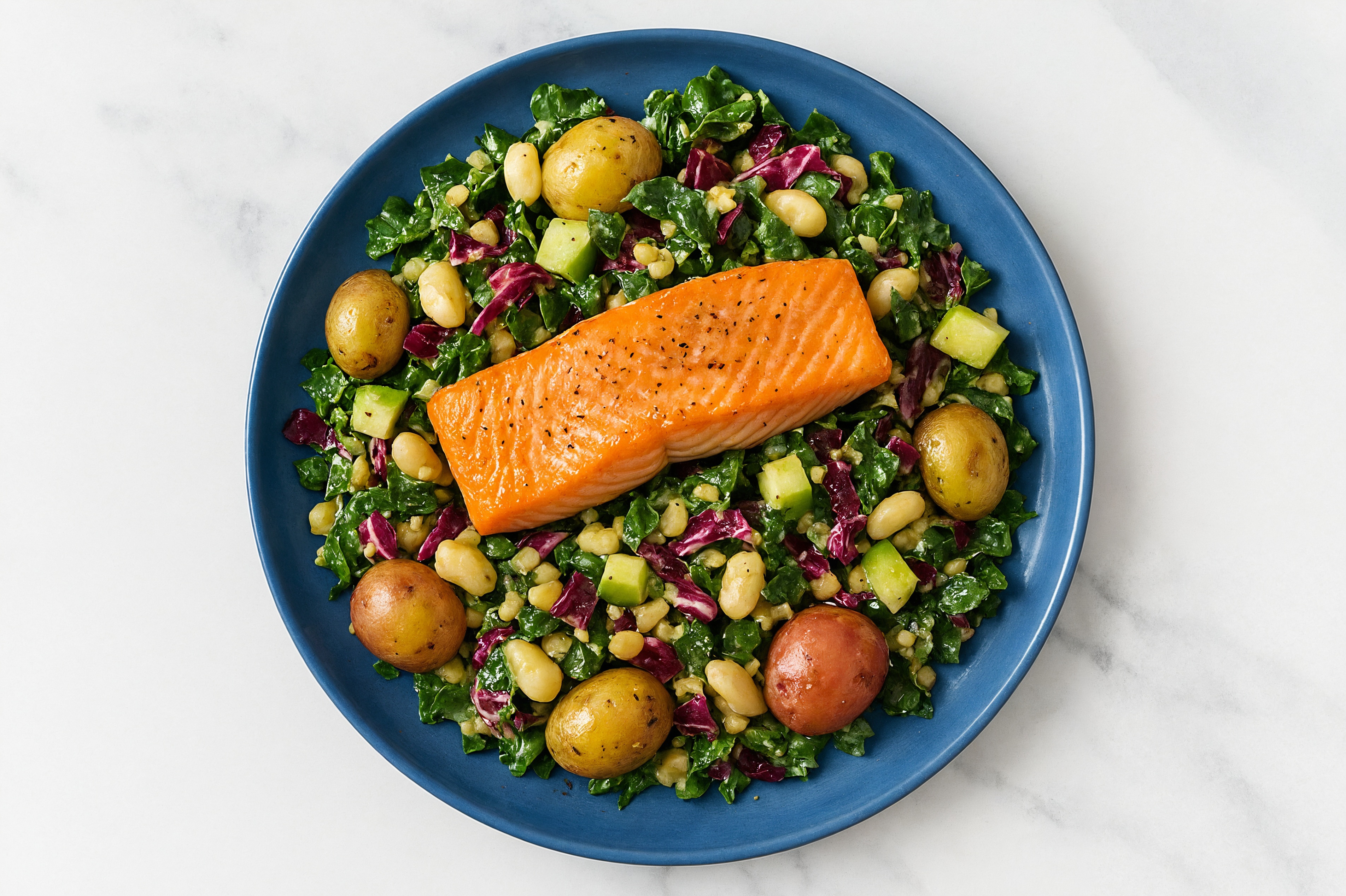 Salmon + Crispy Potato Kale Caesar