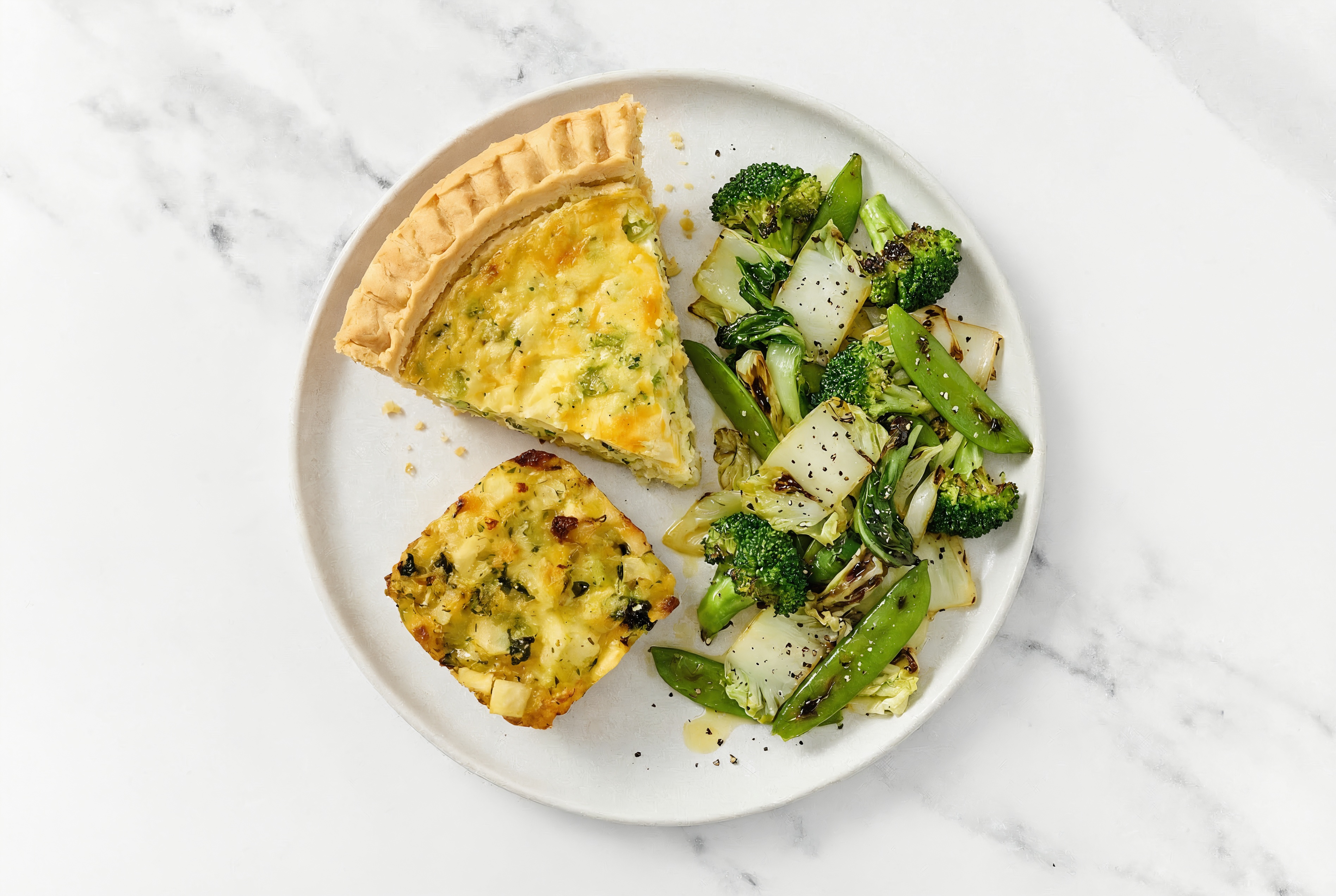 Broccoli & Cheddar Quiche with Bok Choy & Potato Bake