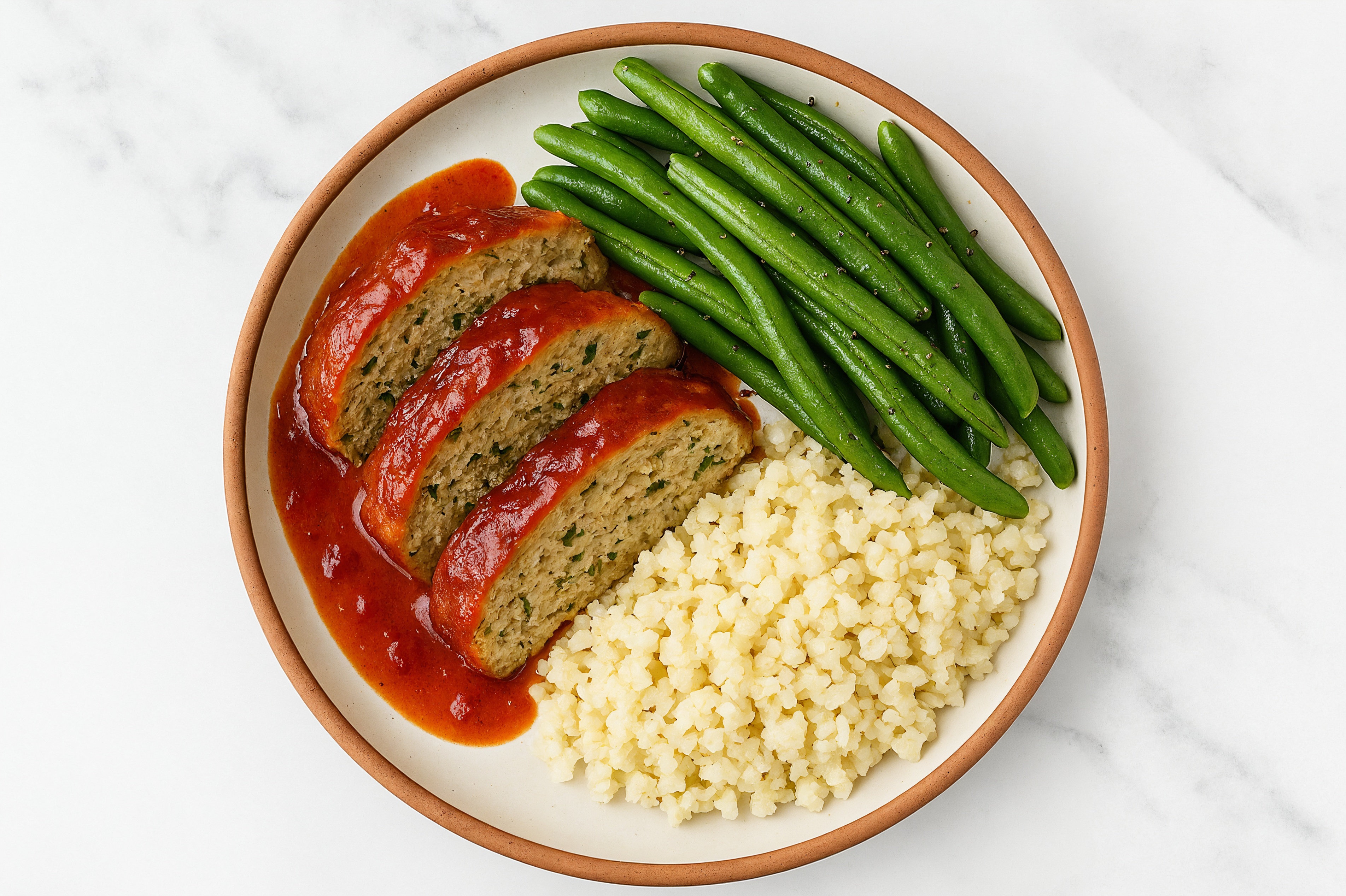 Herby Turkey Meatloaf + Cauliflower Rice