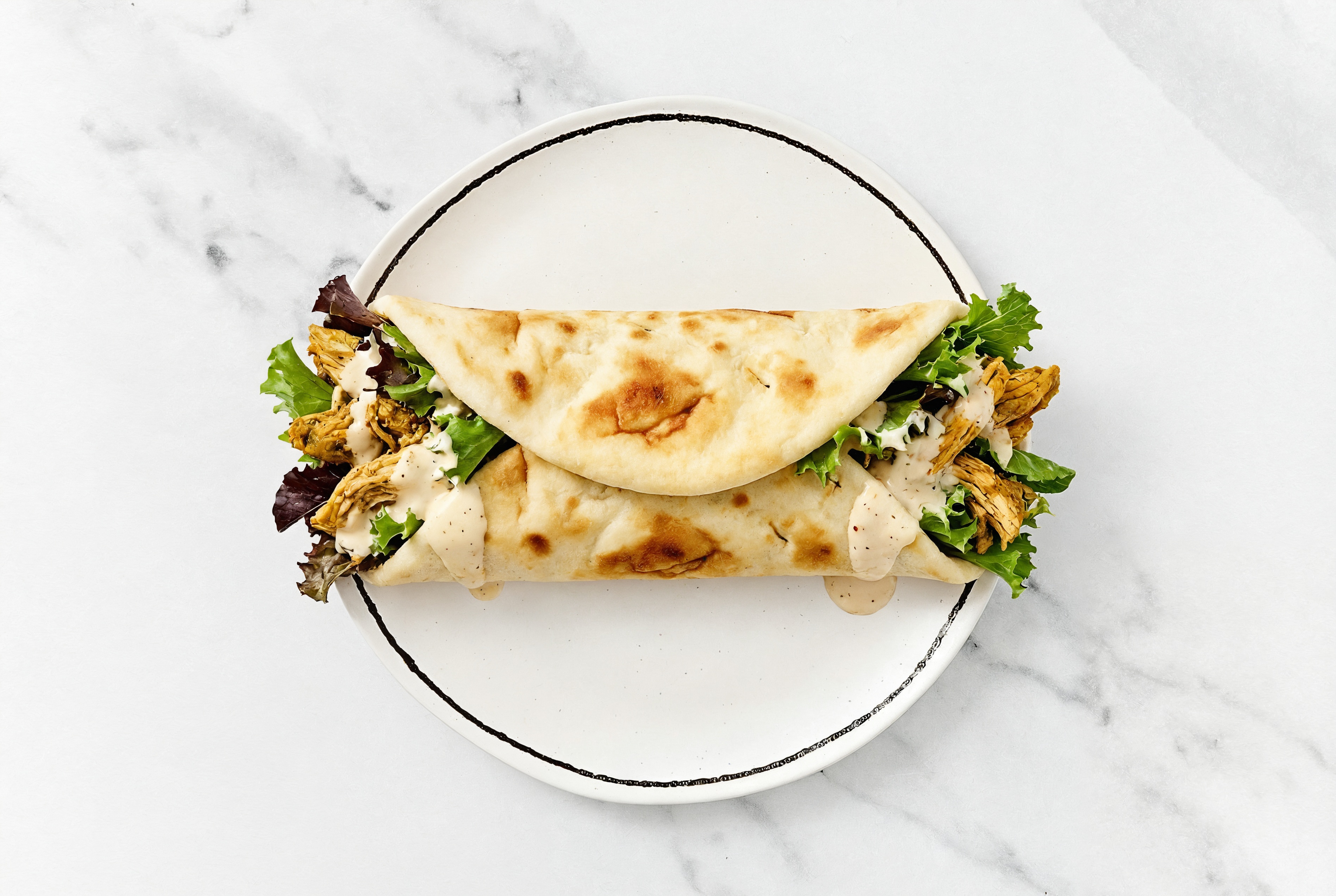Shawarma-Style Chicken Thighs Buffalo Ranch Naan Wrap