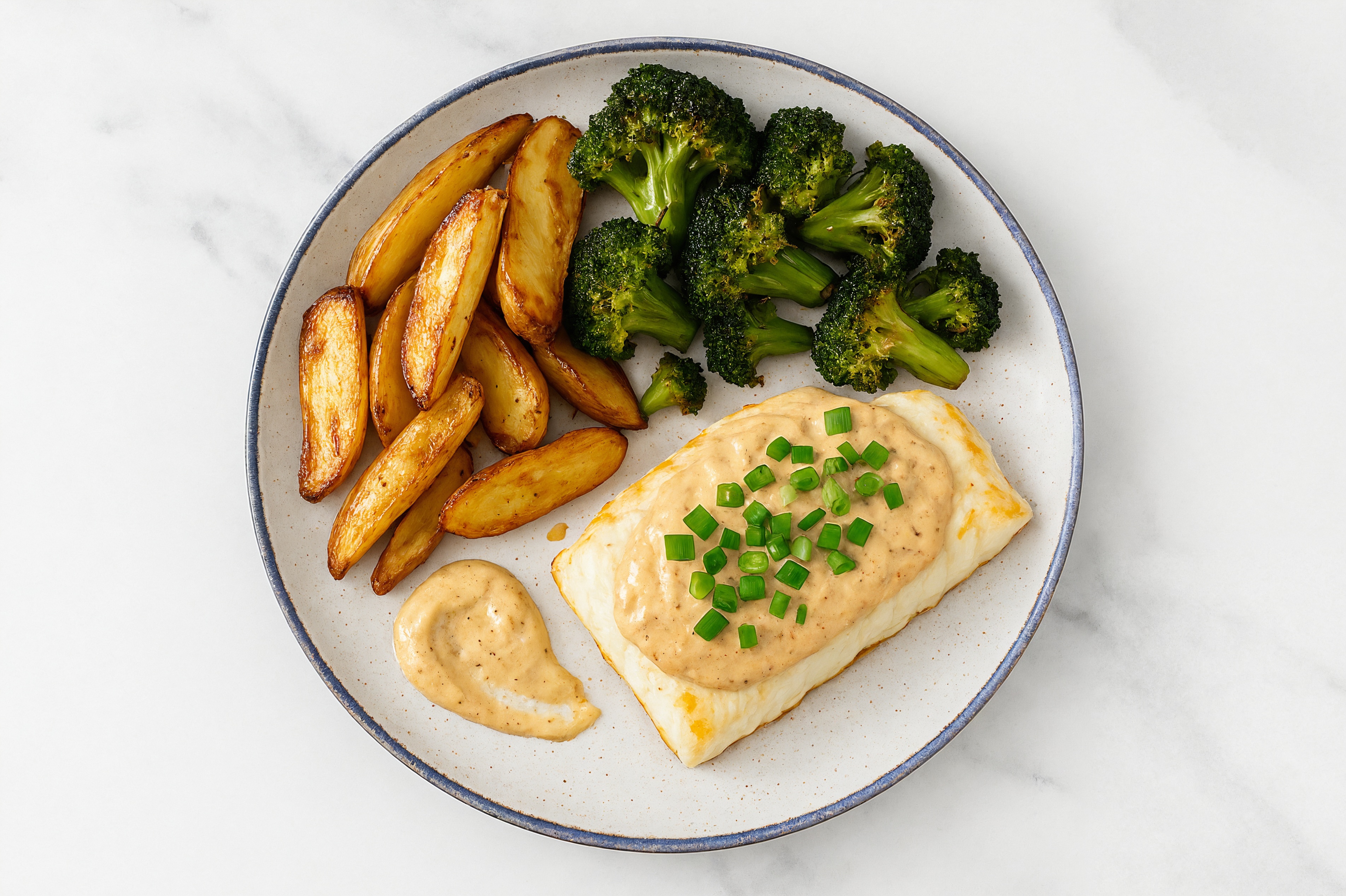 Roasted French Onion Halibut + Veggies with Broccoli Florets
