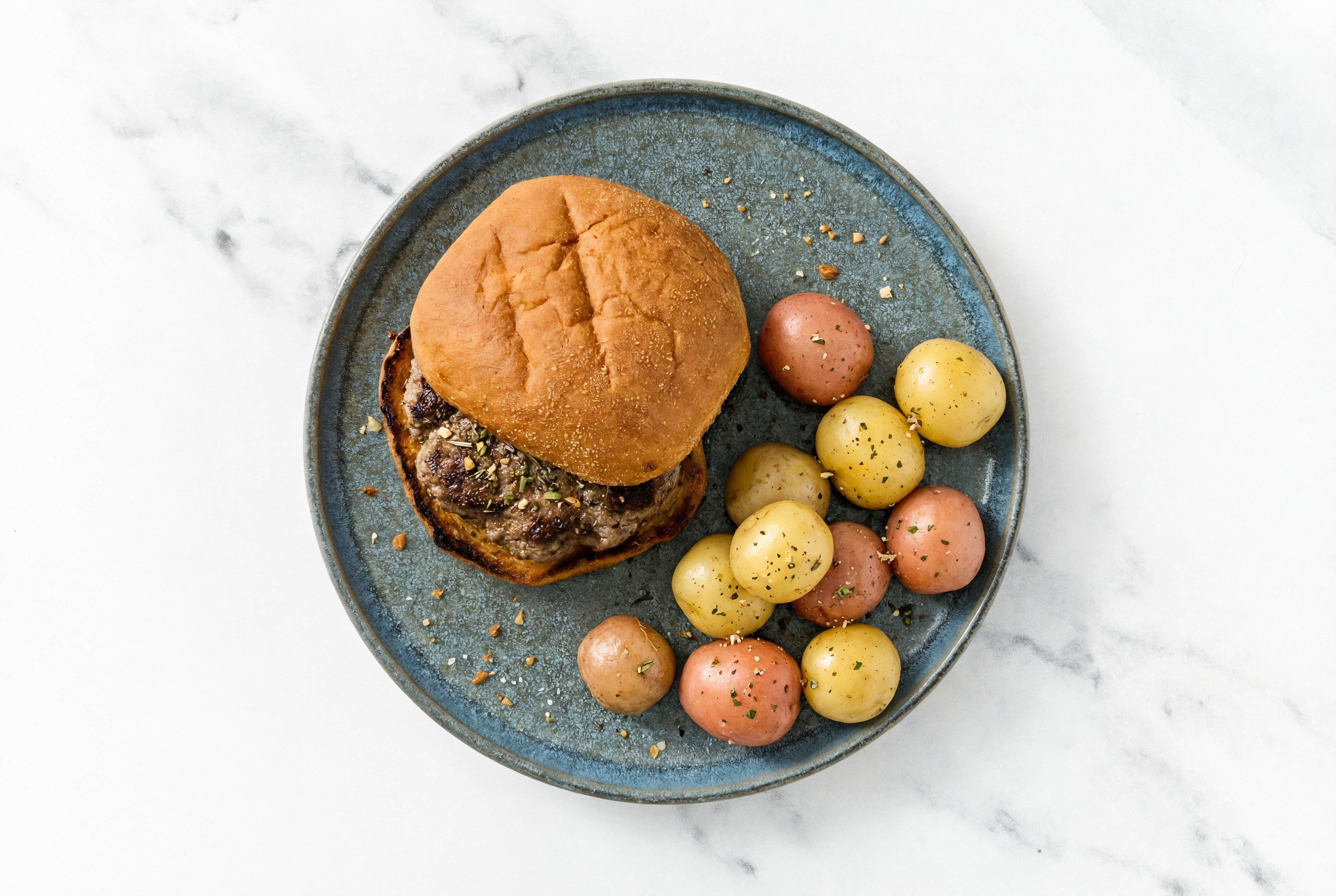 Hearty Simple Bison Burger + Herby Potatoes