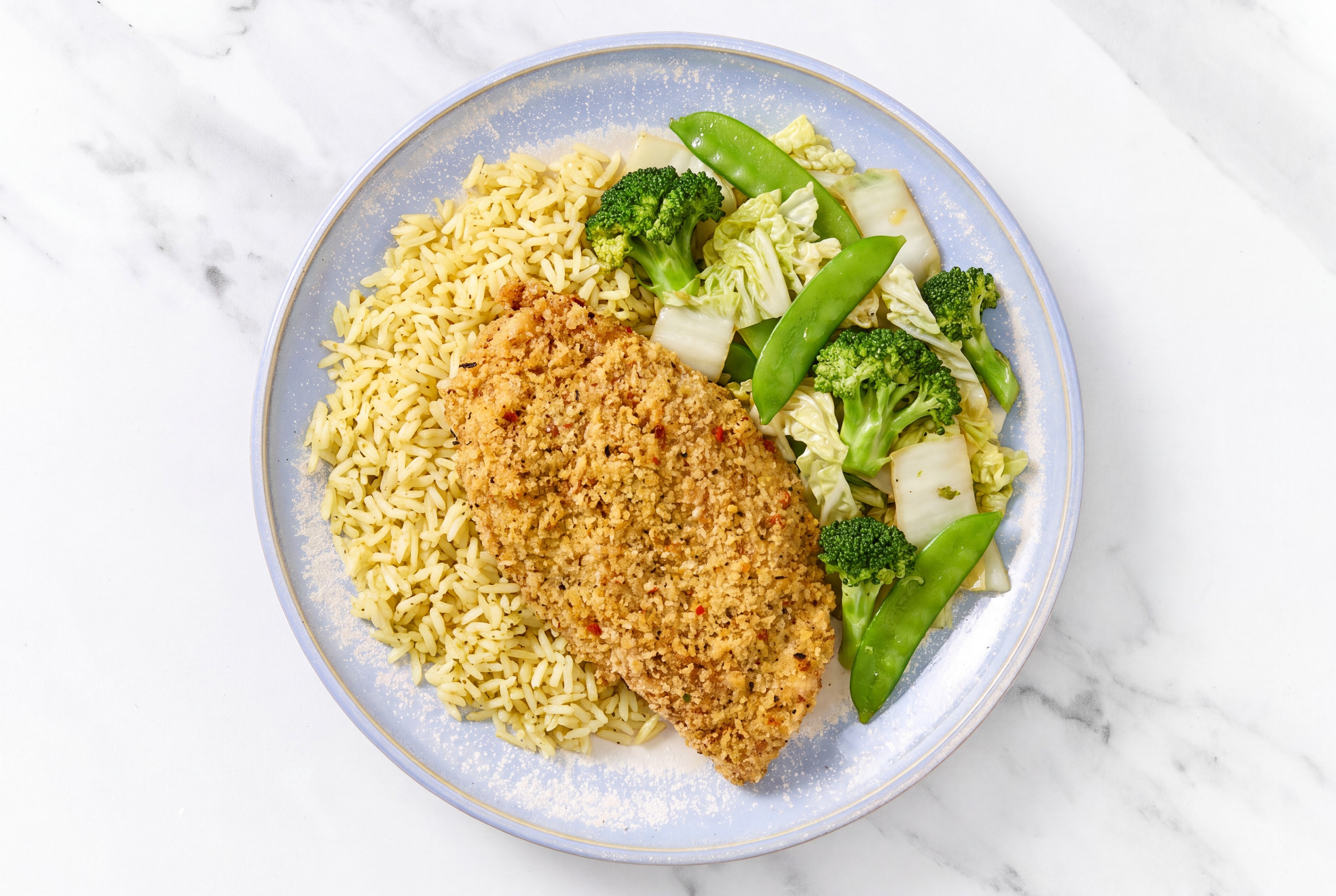 Parmesan Breaded Chicken Cutlet with Bok Choy & Jasmine Rice