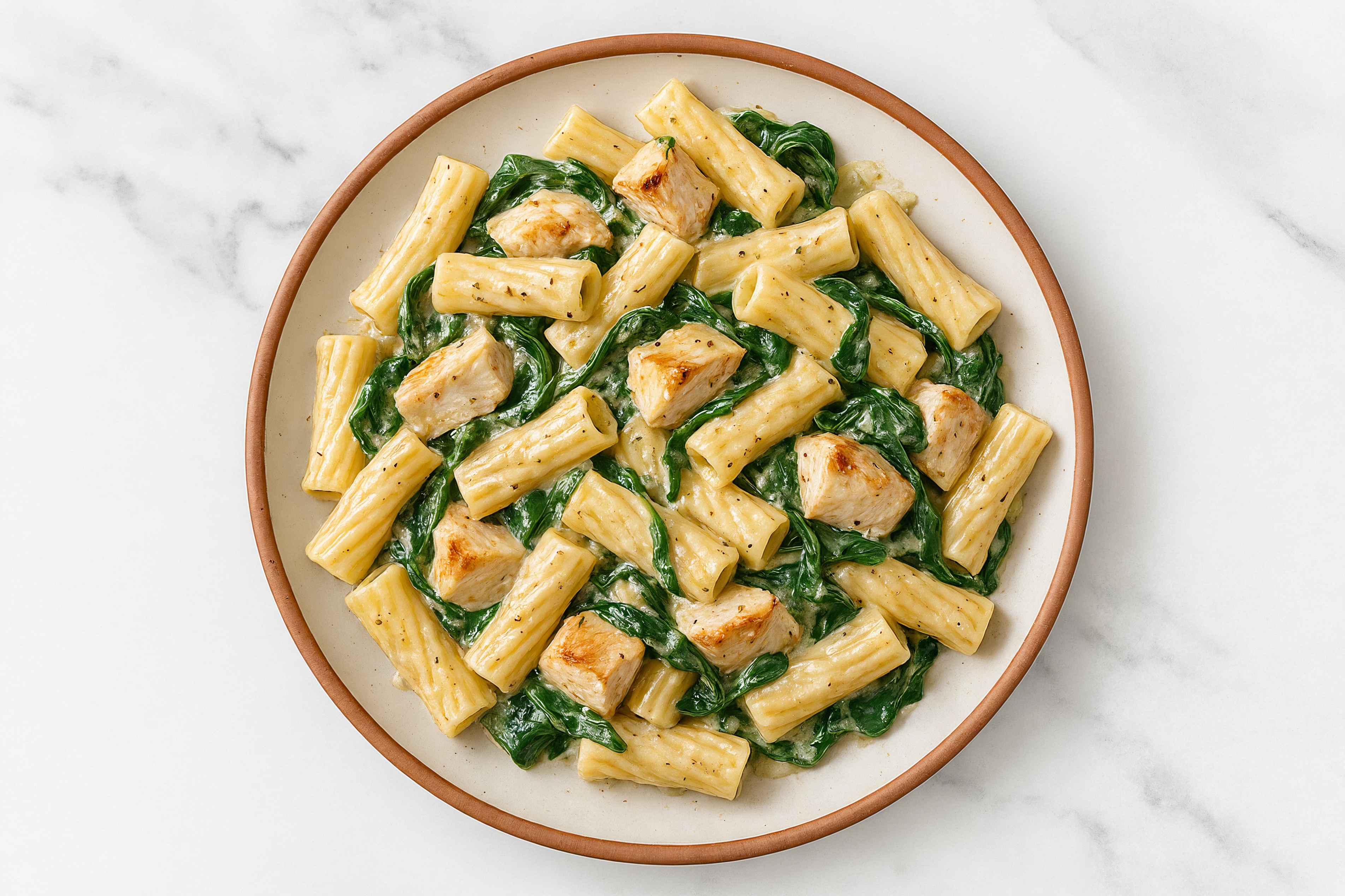 Herby Rigatoni Pasta Truffle with Chicken Breast + Baby Spinach
