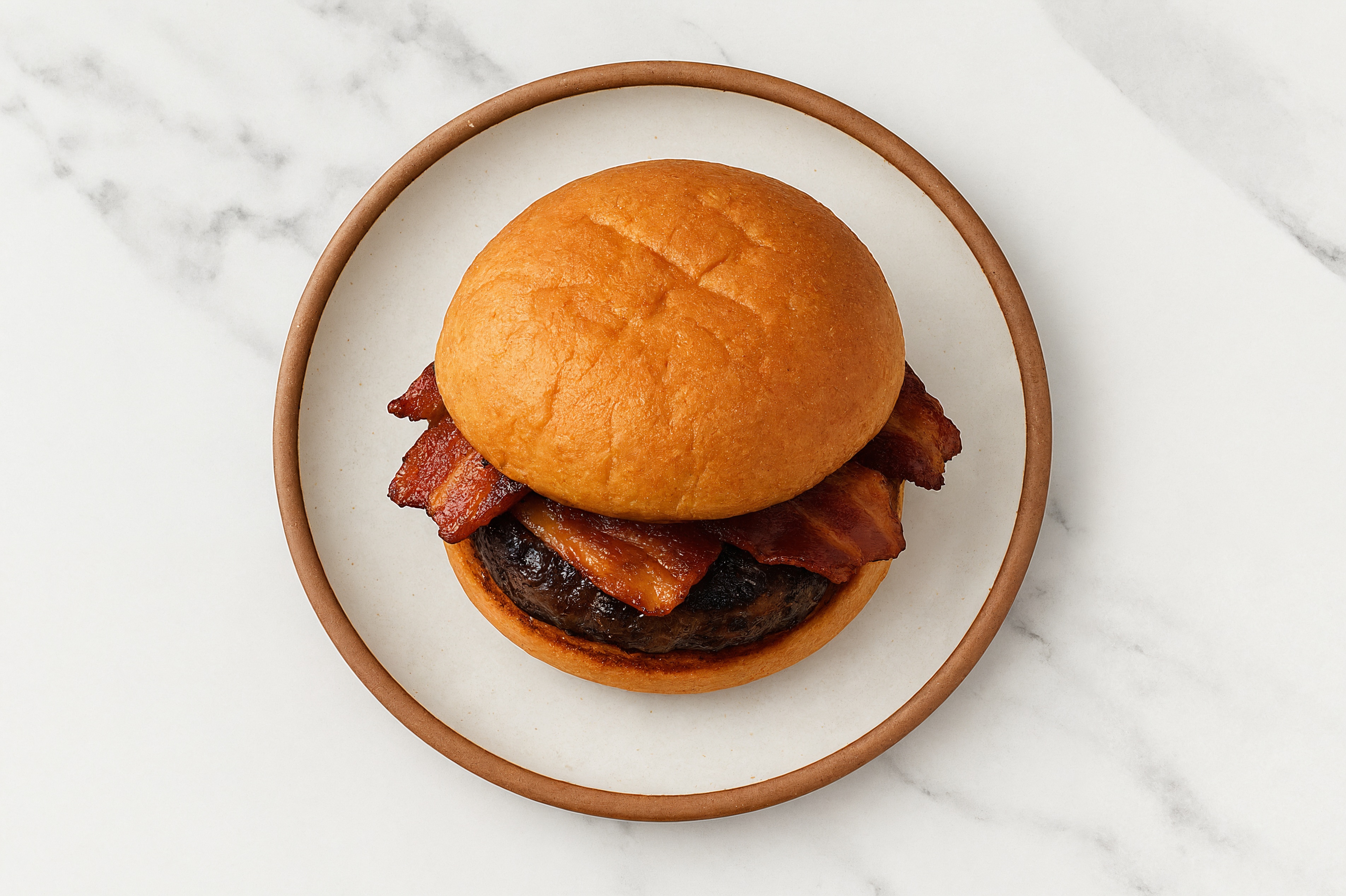 Maple Bacon Burger on GF Buns with Wagyu Beef Patties
