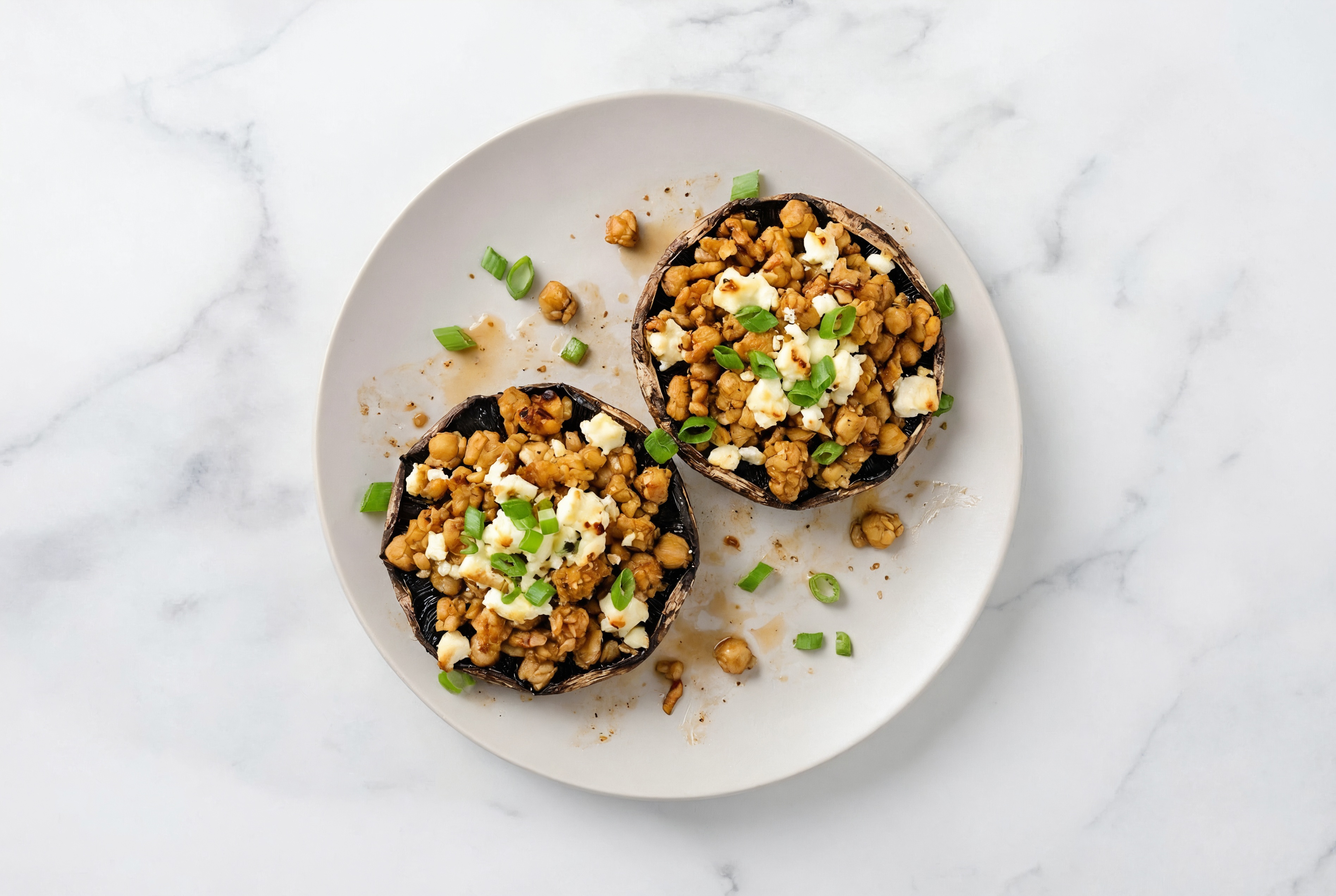 Baked Feta + 'Tempeh' Stuffed Portabellas
