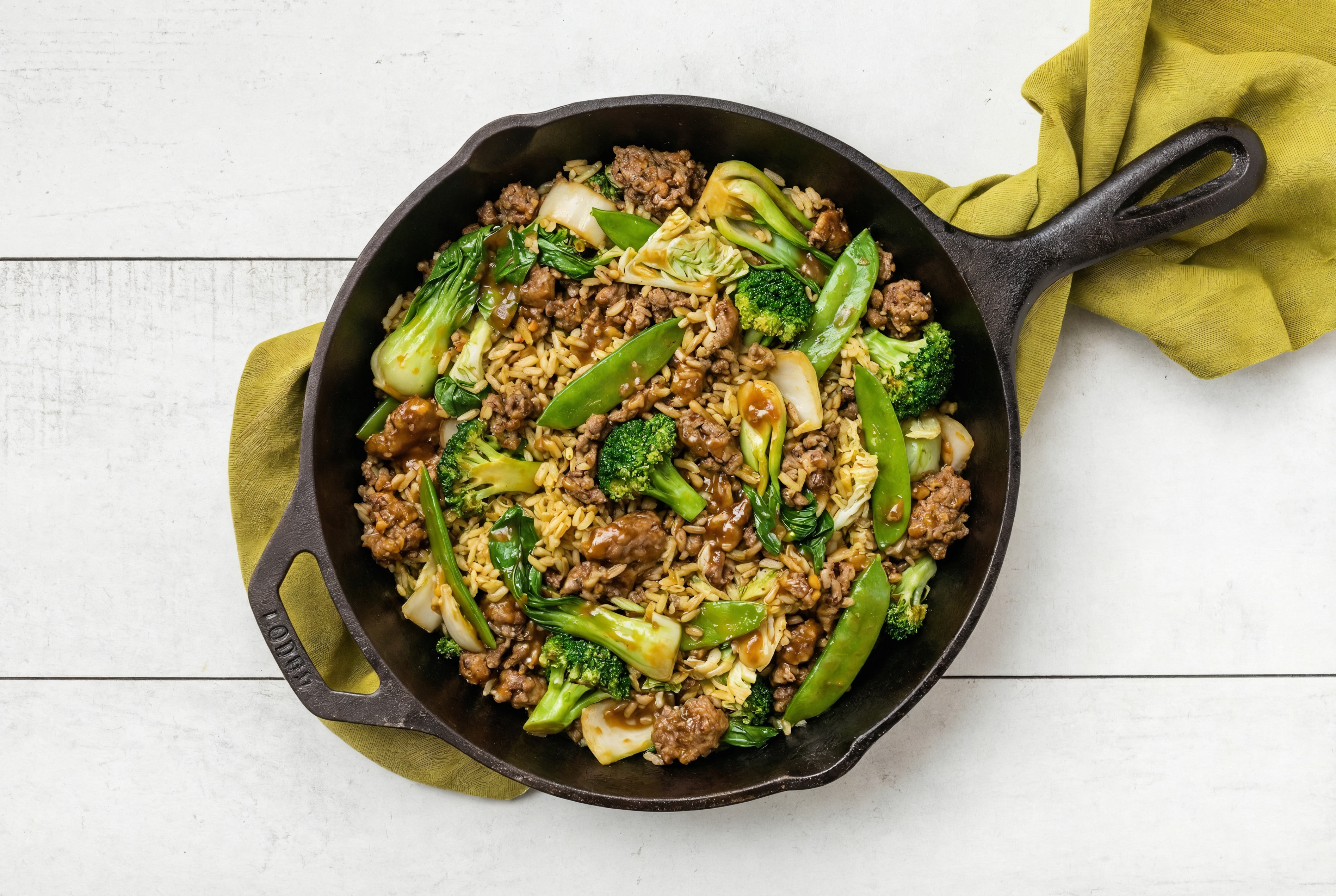 Sesame Ginger Bok Choy + Ground Beef Stir-Fry