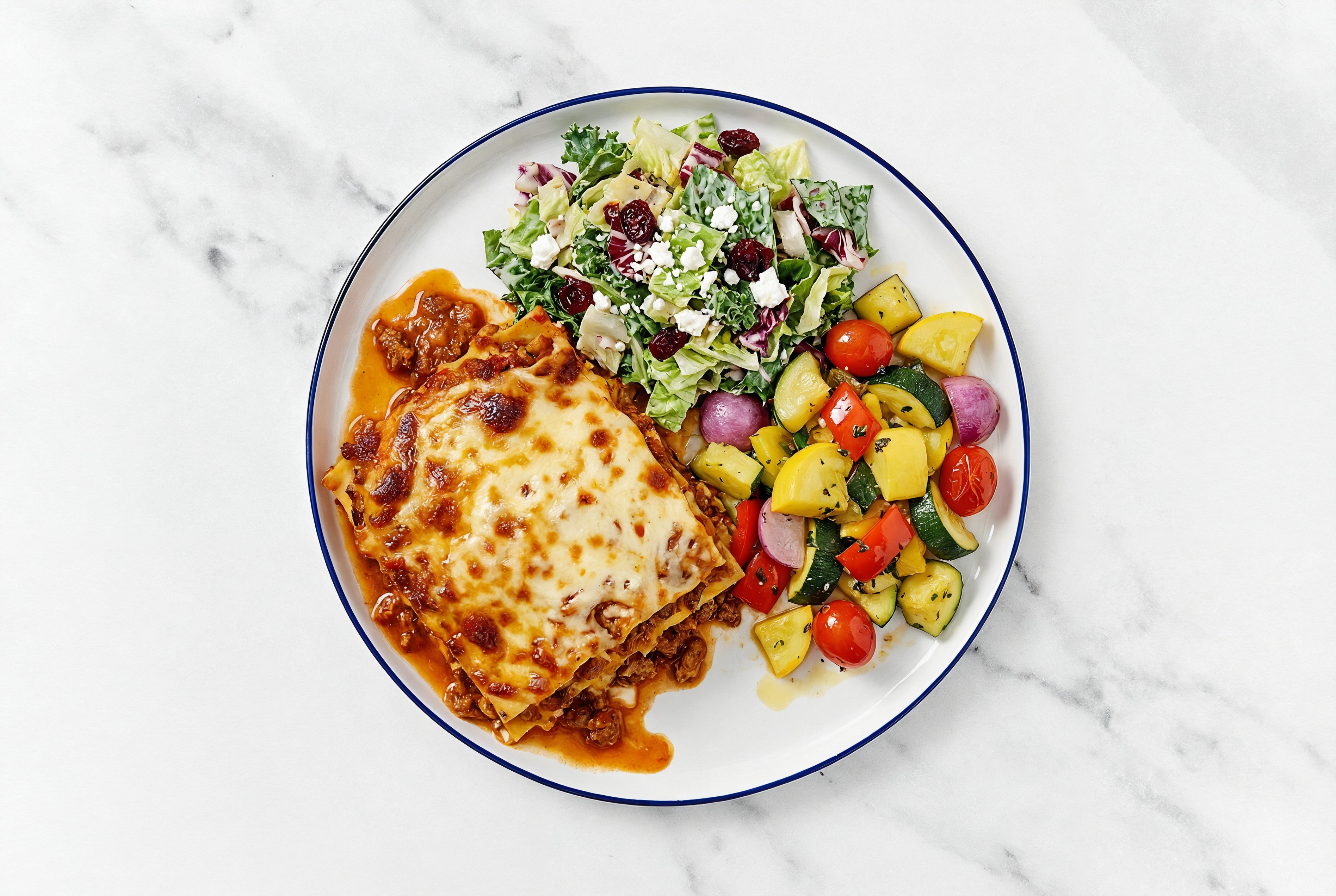 Lasagna Bolognese with Squash Skillet + Chopped Salad