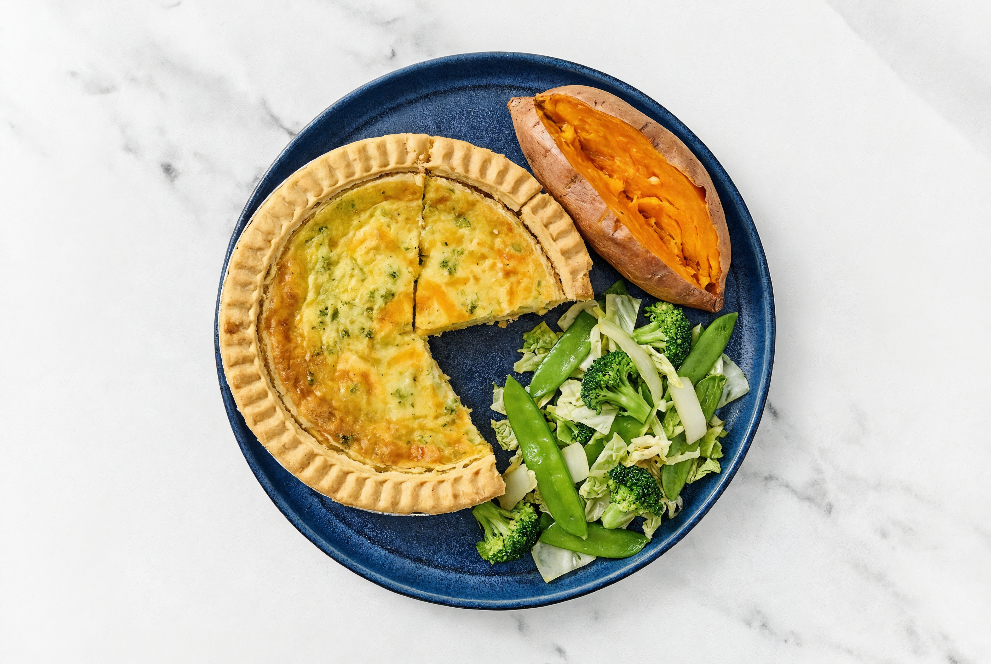 Broccoli & Cheddar Quiche with Bok Choy & Sweet Potato