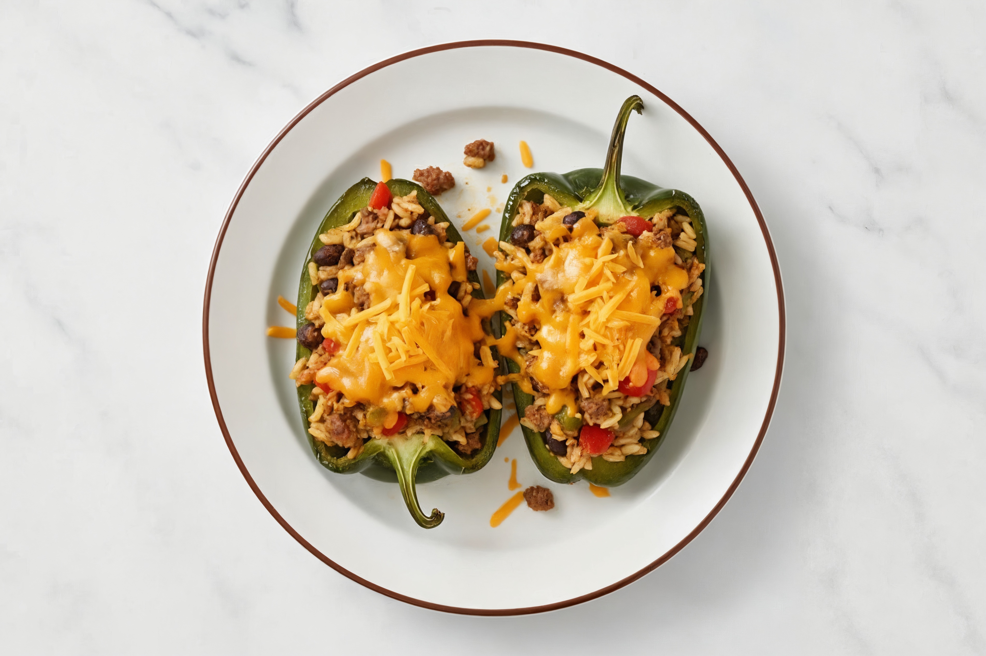Herby Cheesy Ground Beef Patties Stuffed Poblano Peppers