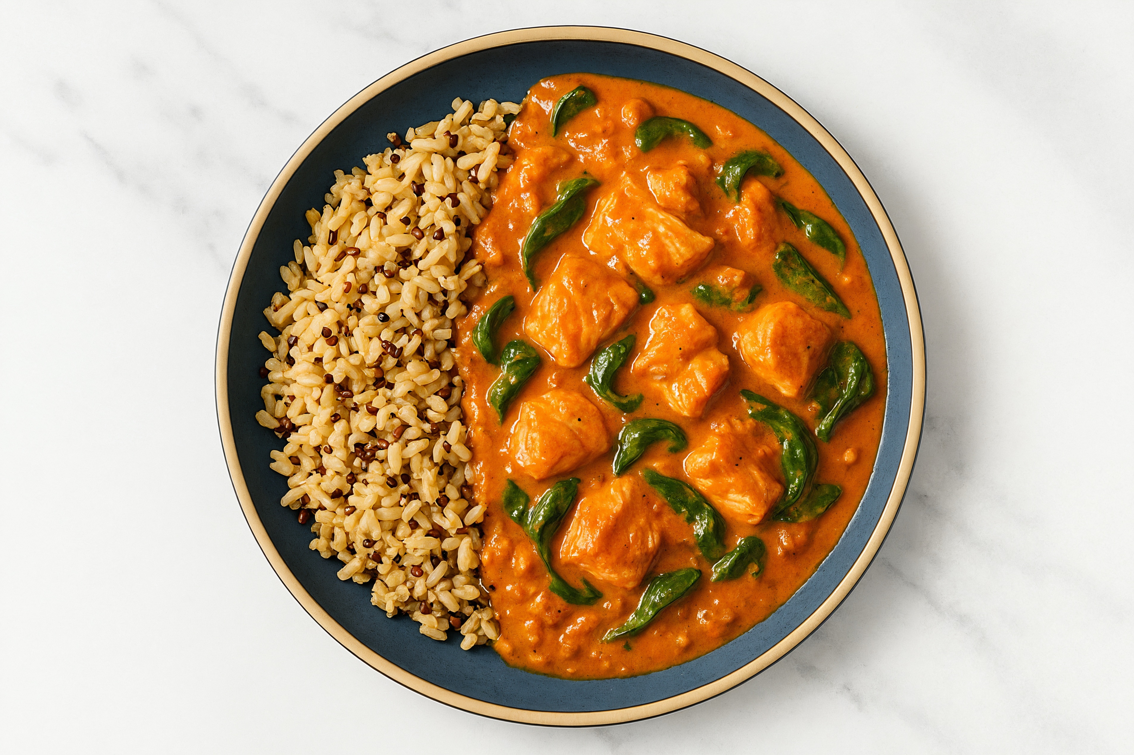 Salmon & Tikka Masala Stew with Spinach & Brown Rice