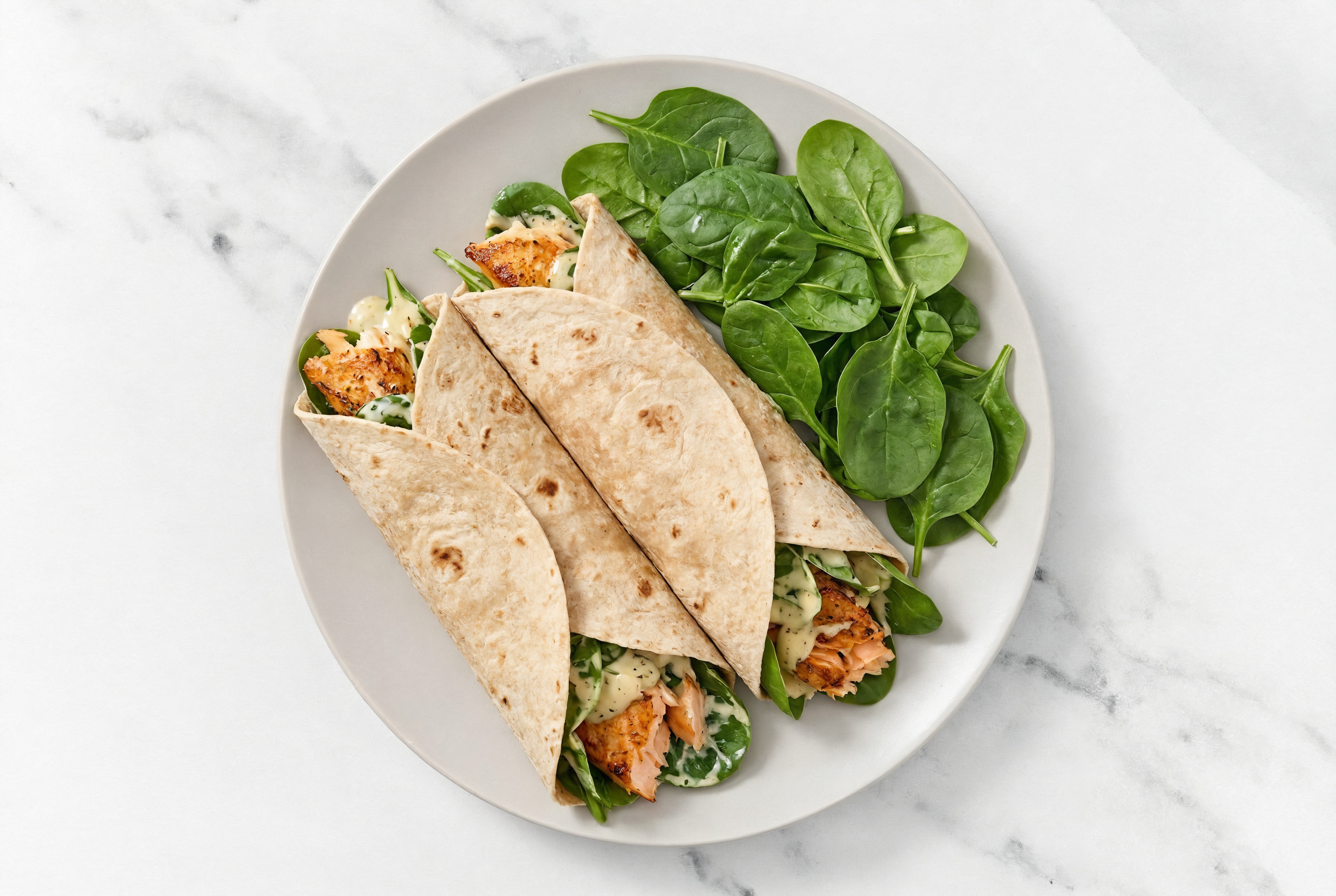 Whole Grain Salmon Caesar Wrap with Baby Spinach