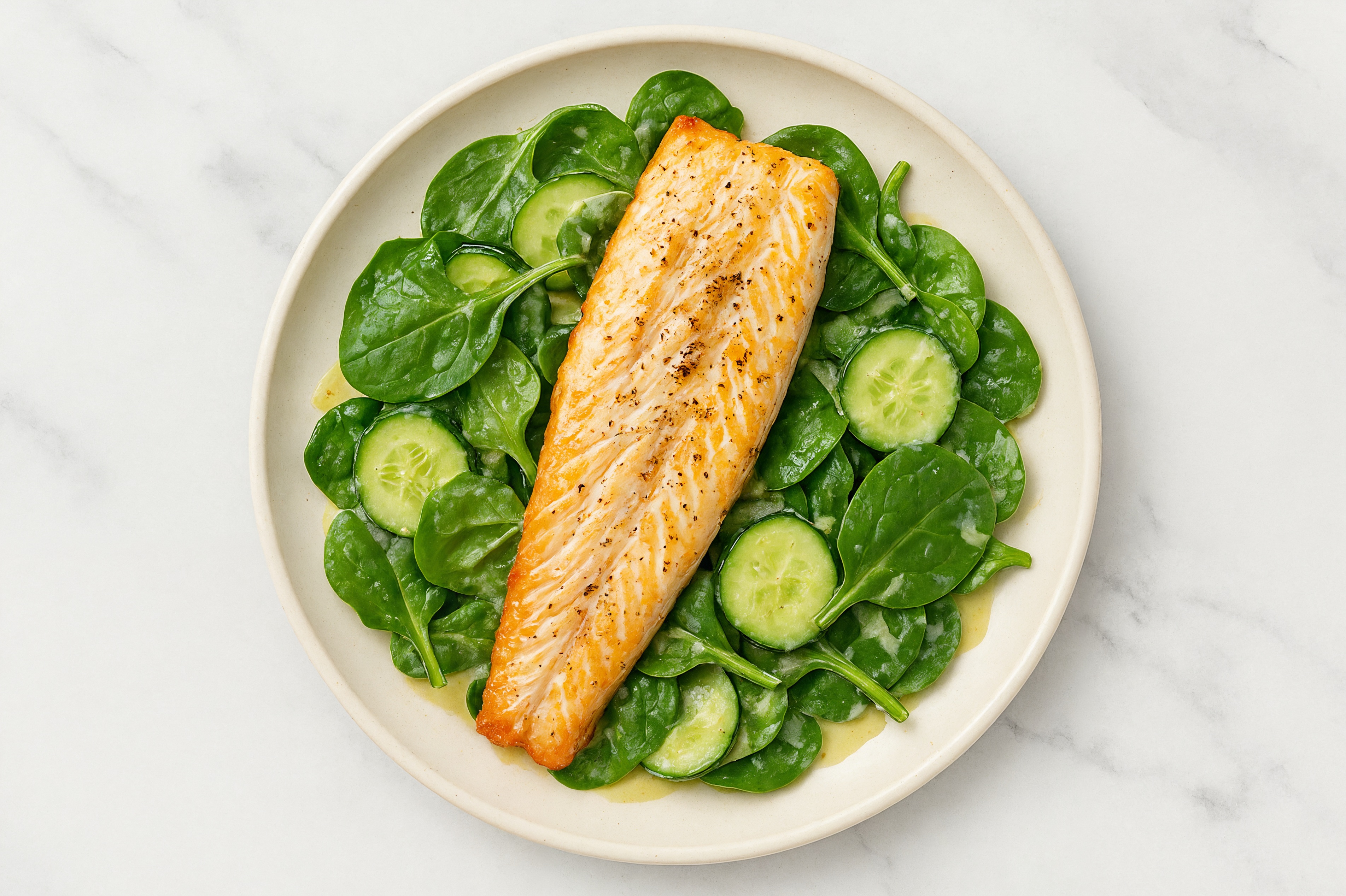 Baby Spinach Salad with Trout, Cucumber & House Dressing