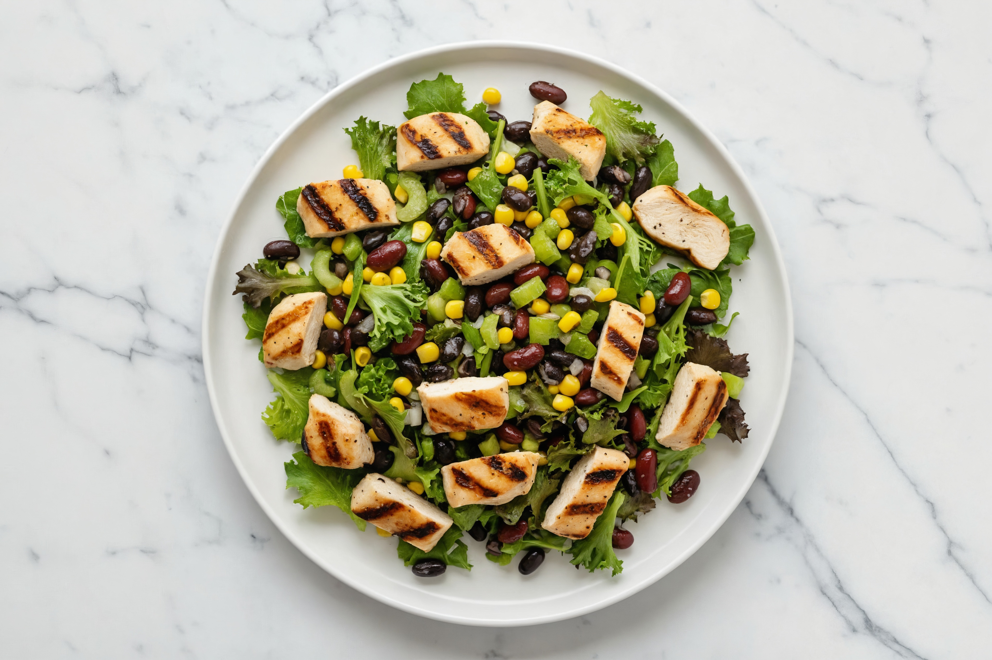 Seasoned Grilled Chicken Breast + Black Cucumber Corn Bean Spring Mix Lettuce Salad