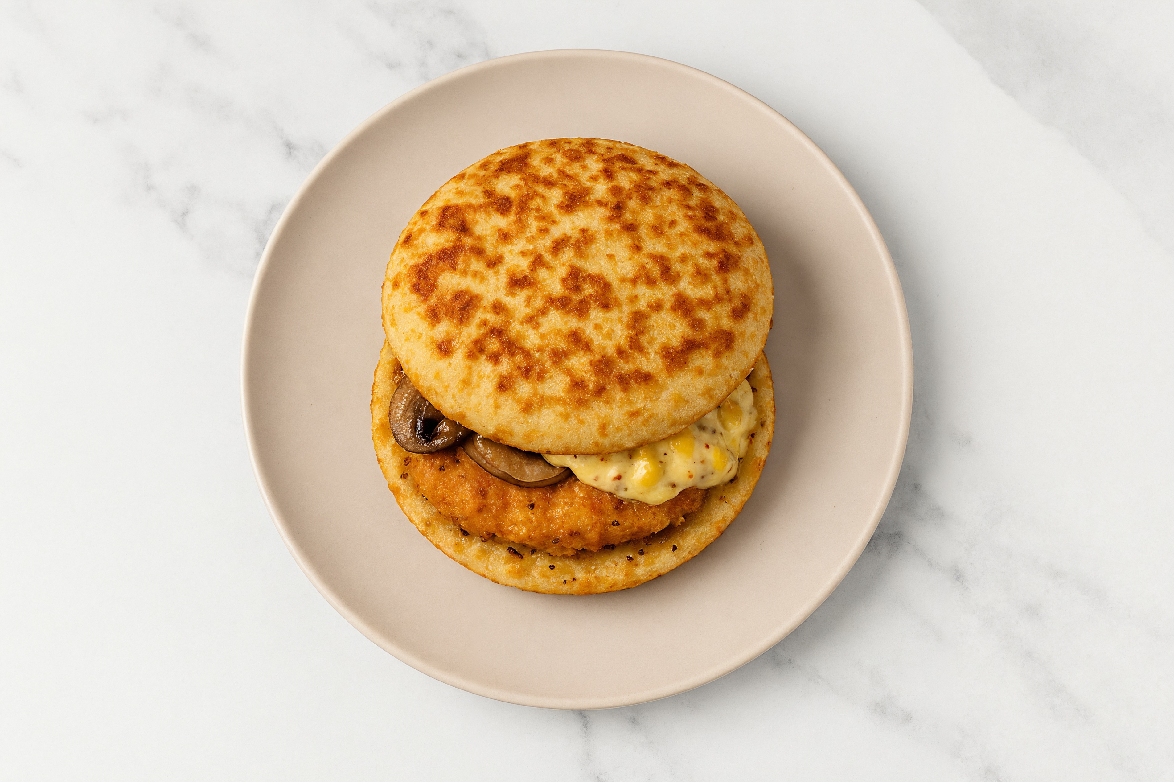 Street Corn "Chicken" Tenders Sandwich with Portabellas on Cauliflower Rounds