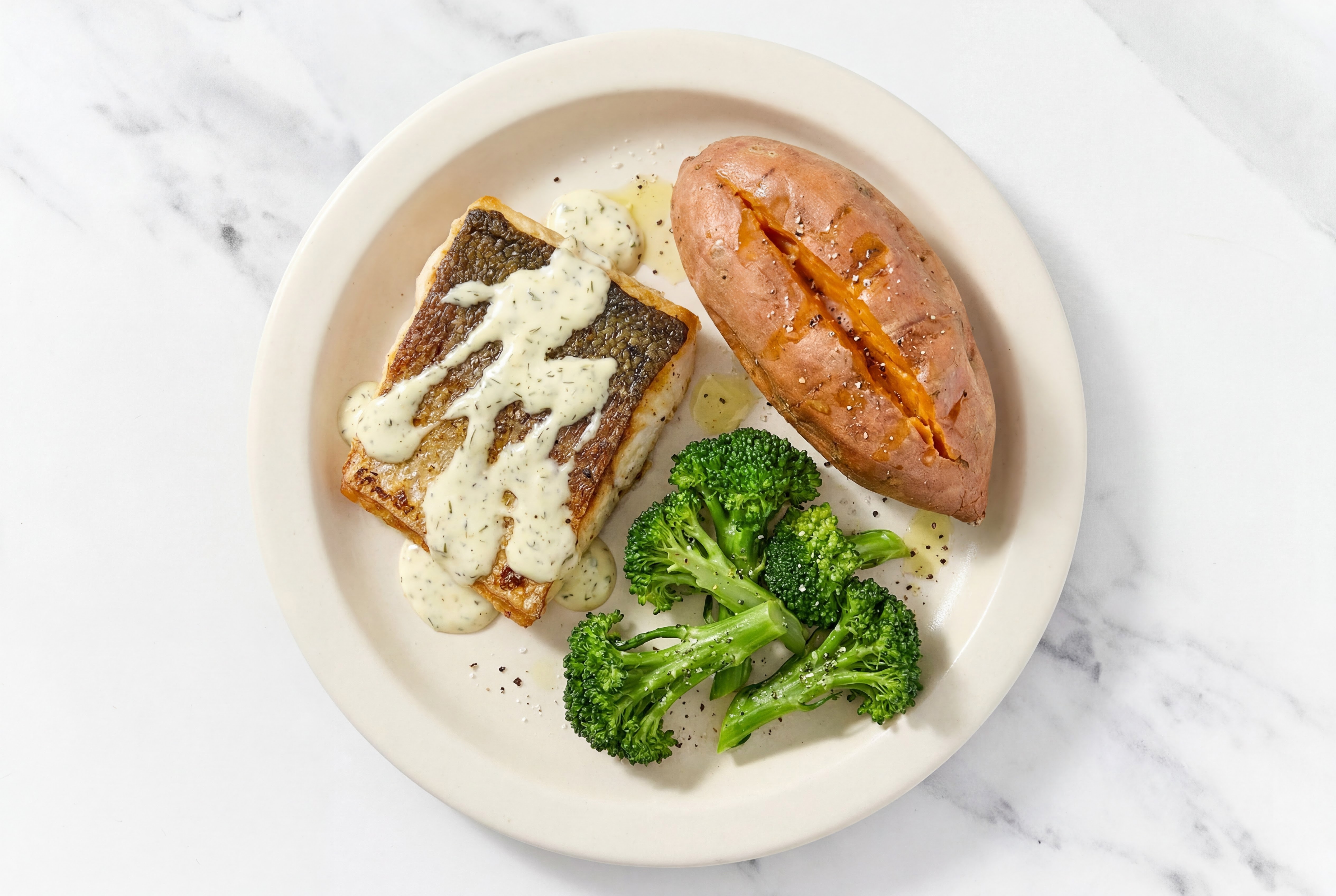 Dill Seared Barramundi + Sweet Potato