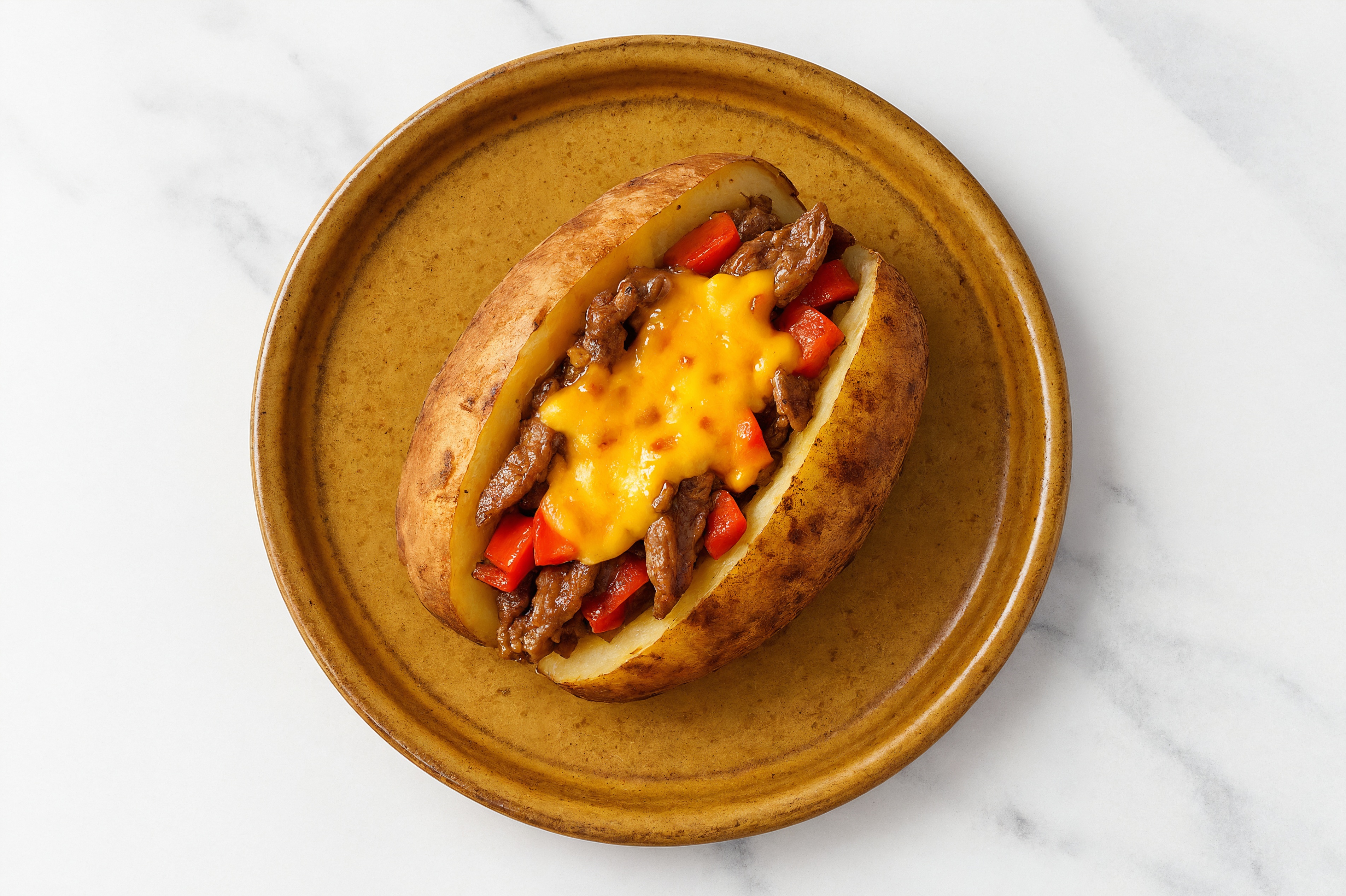 Steak + Pepper Loaded Baked Microwave-Ready Russet Potato