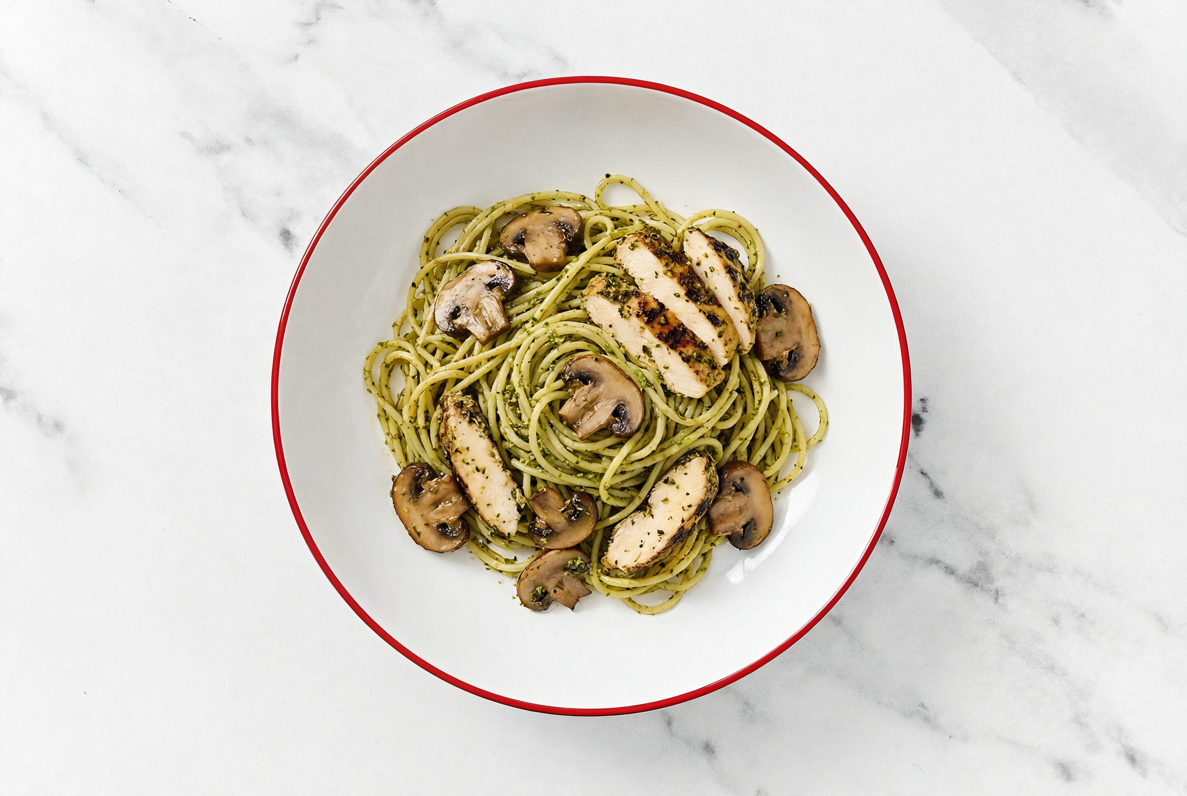 Herb Chicken + Mushrooms Pesto Spaghetti
