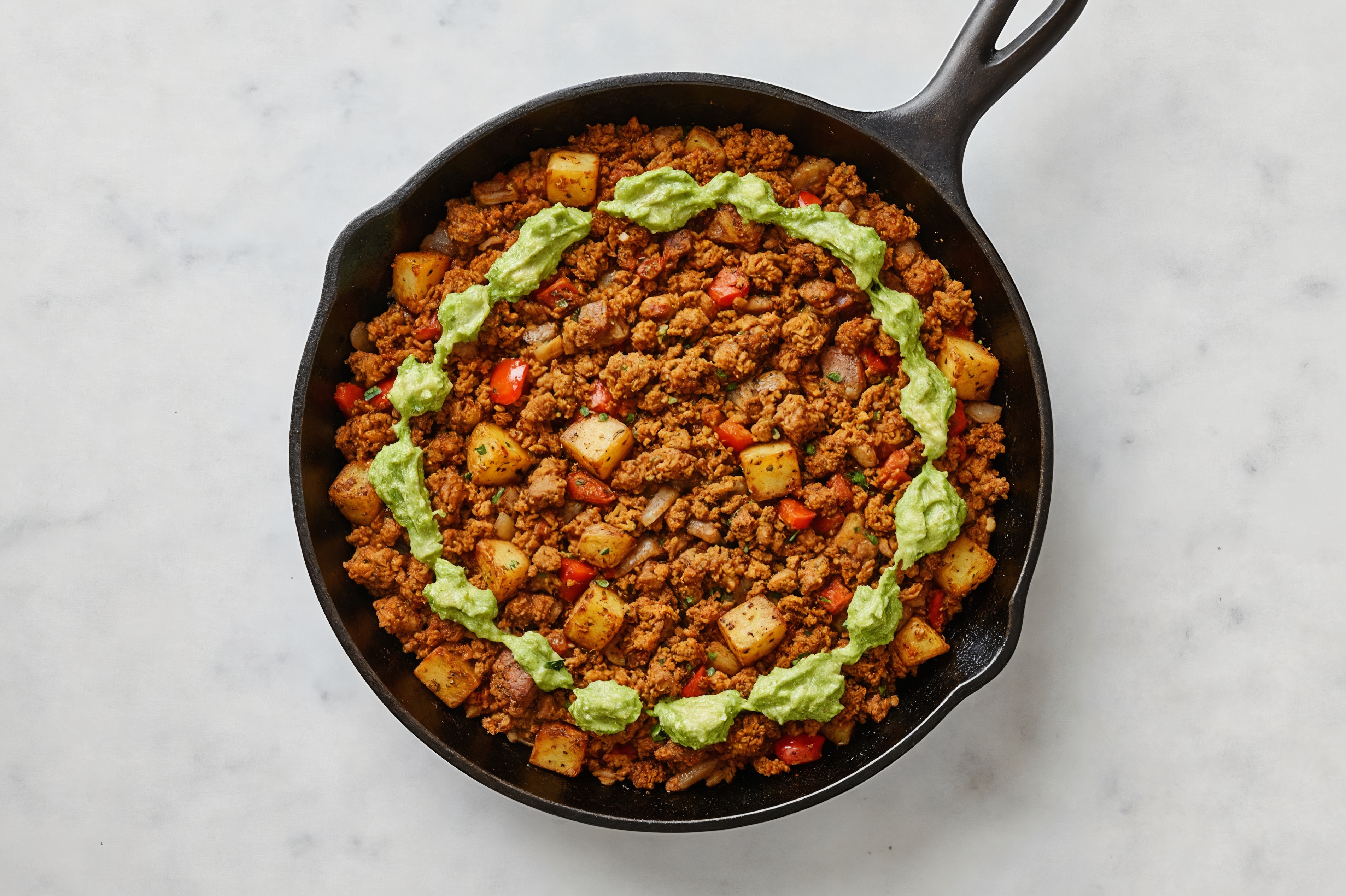 Avocado Chorizo Skillet Hash with Red Bell Pepper