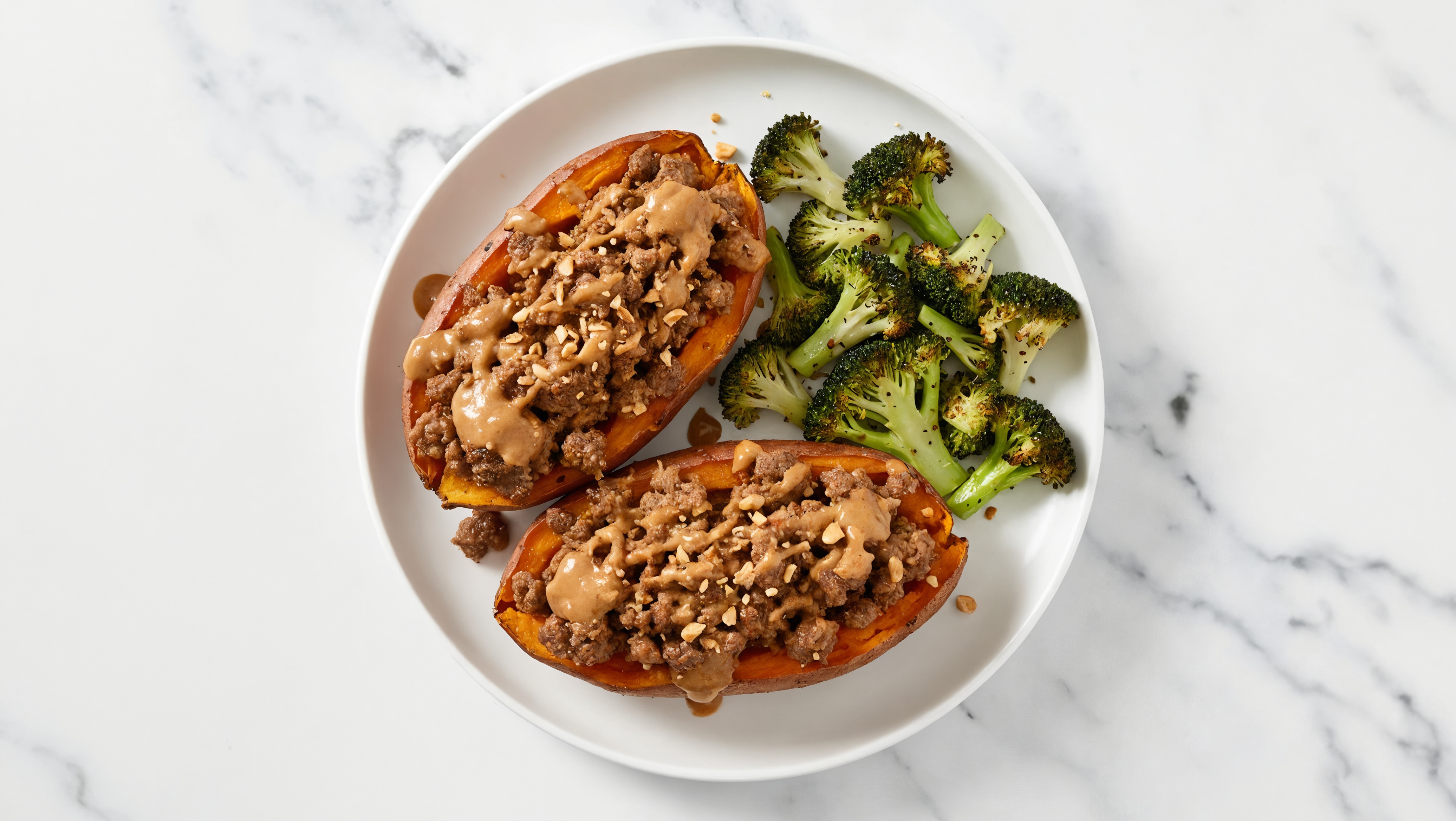 Sweet Potato with Beef + Thai Peanut + Organic Broccoli