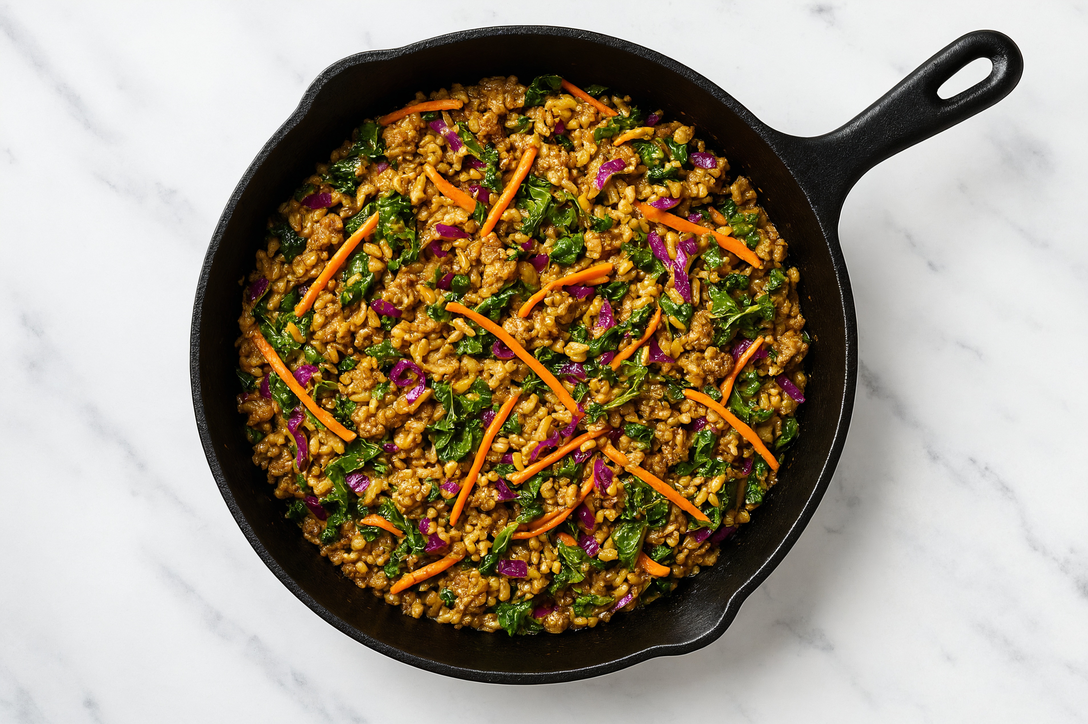 Curry Rainbow Veggie + Ground Bison Stir-Fry with Brown Rice