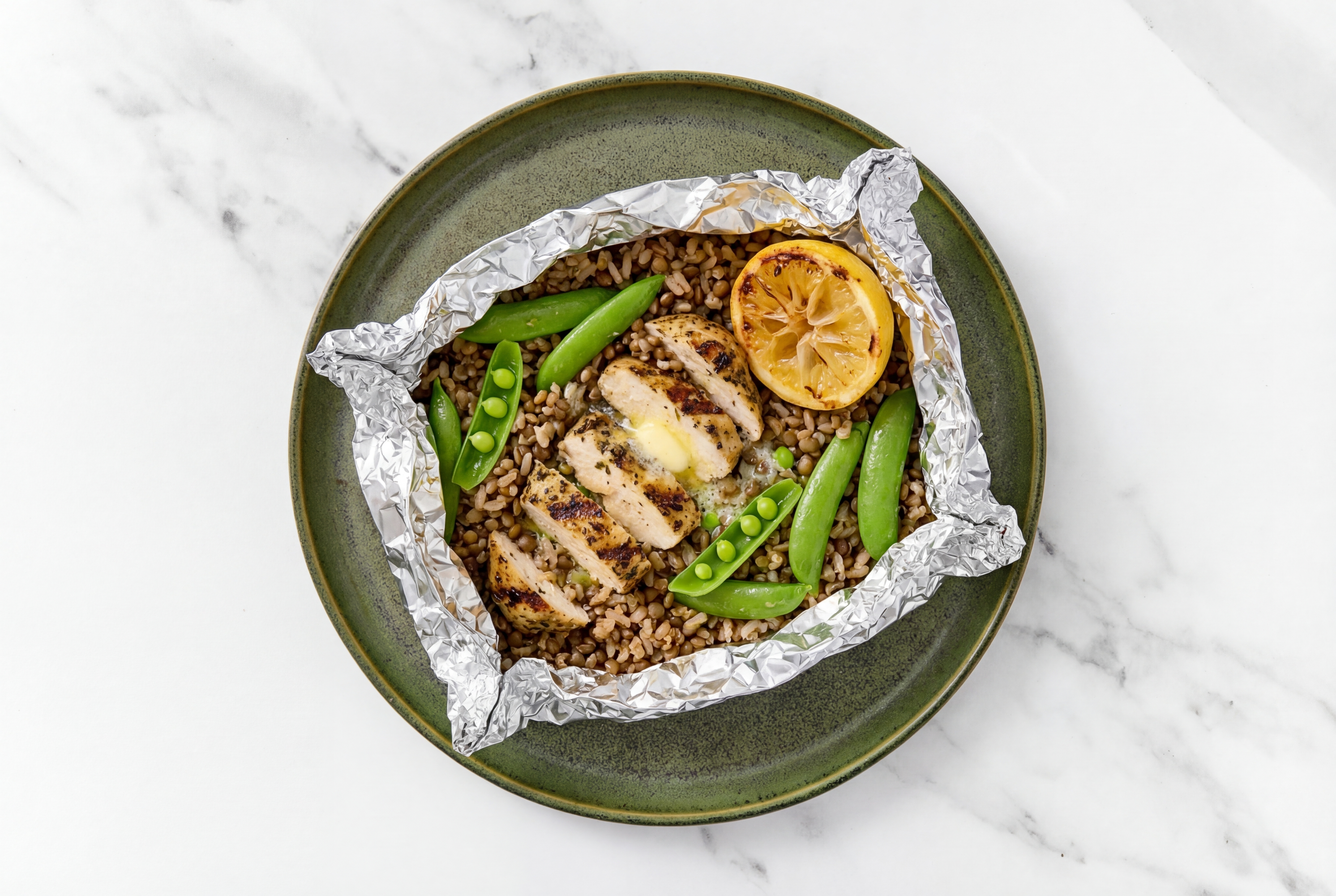 Lemon Salted Butter Mediterranean Grilled Chicken Breast + Peas with Rice