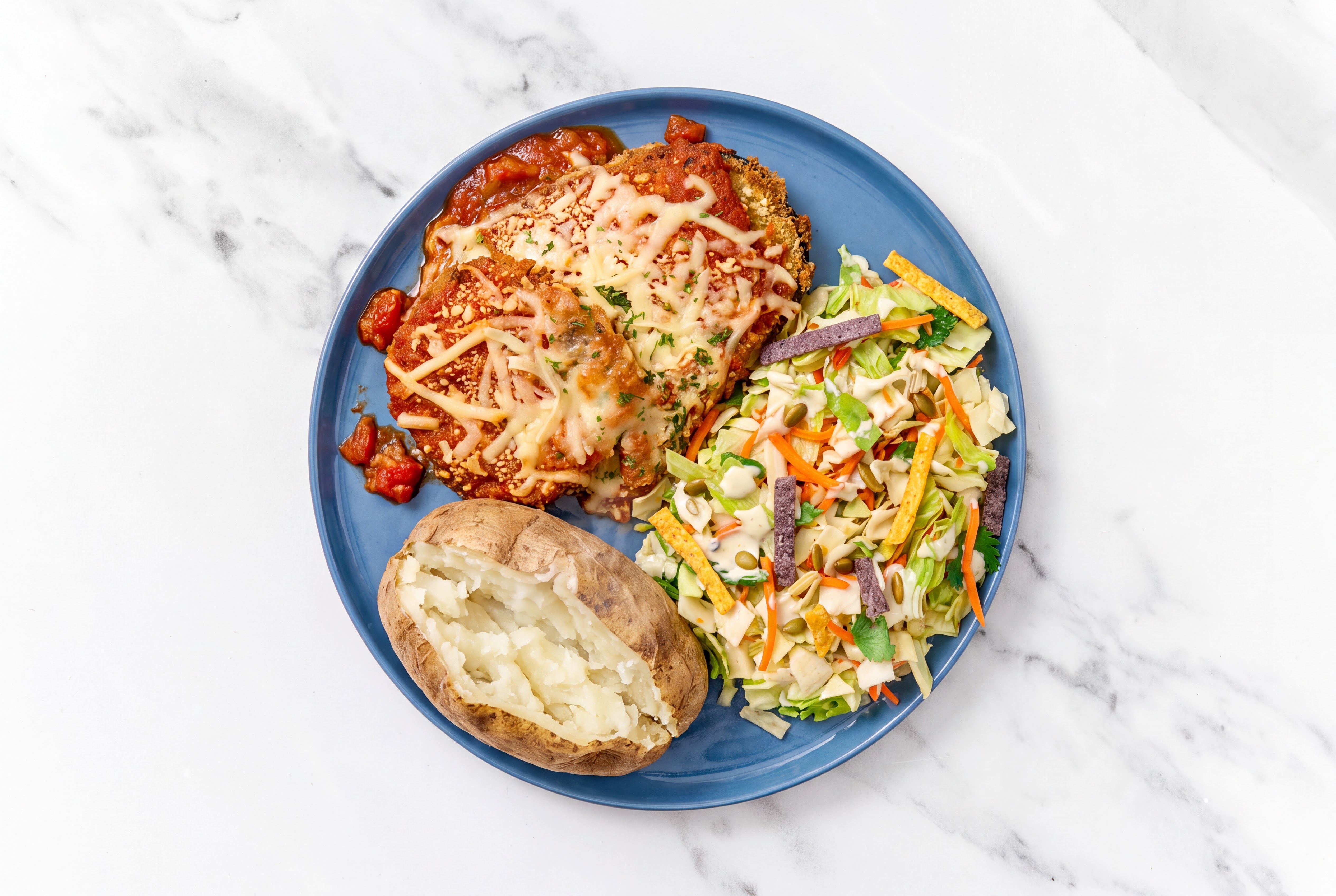 Eggplant Parmesan with Russet Potato + Southwest Salad