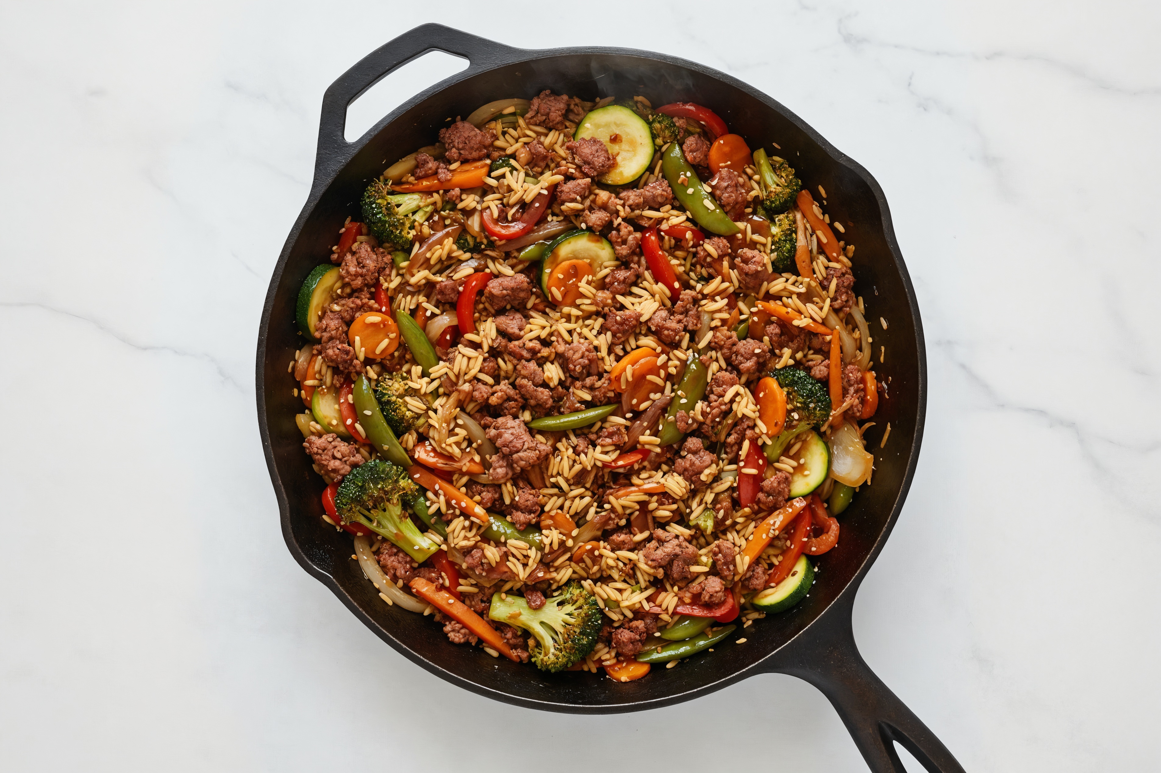 Teriyaki Veggie + Ground Bison Stir-Fry with Seasoned Jasmine Rice