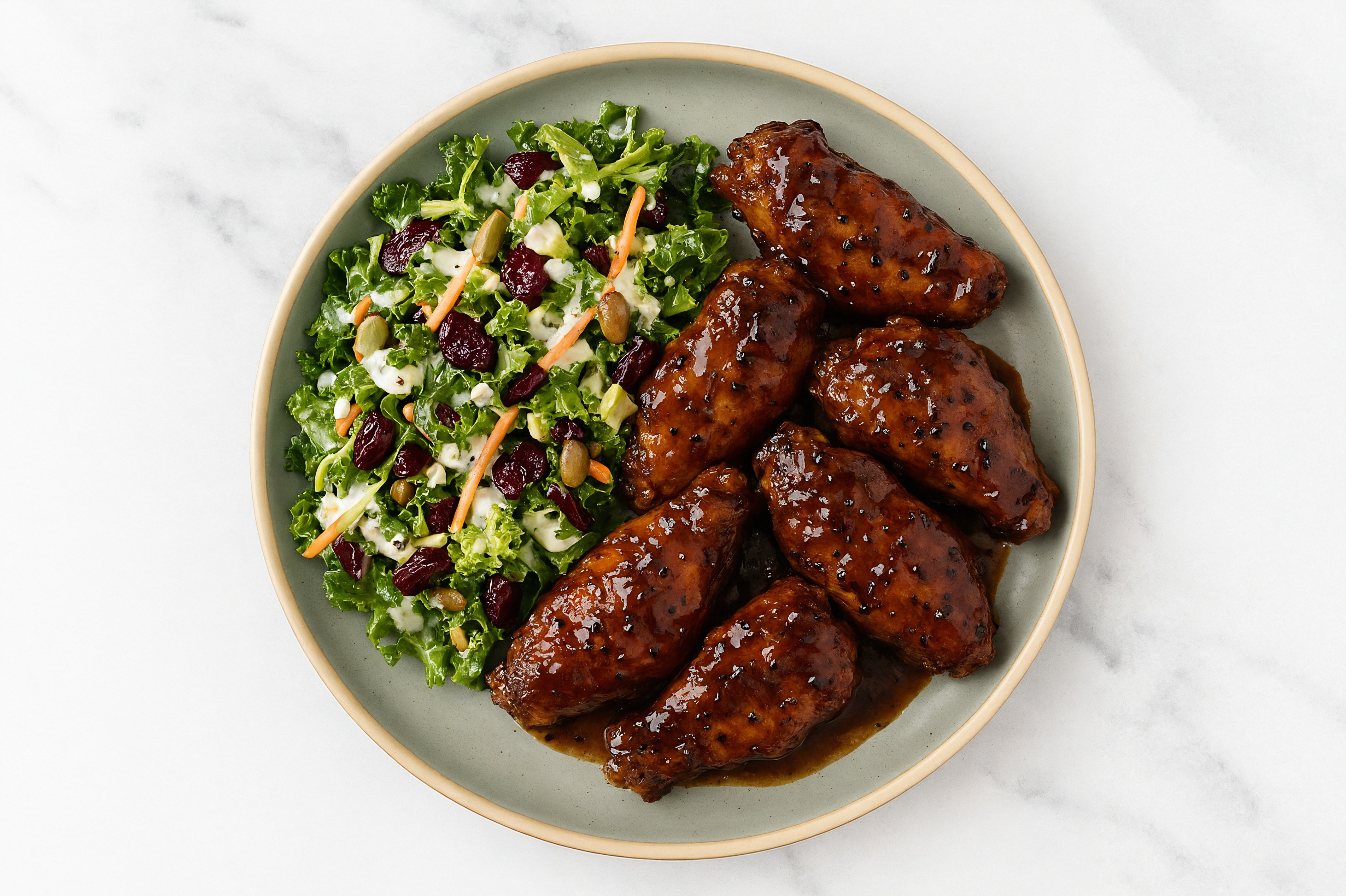 Black Pepper Chicken Wings + Kale Salad
