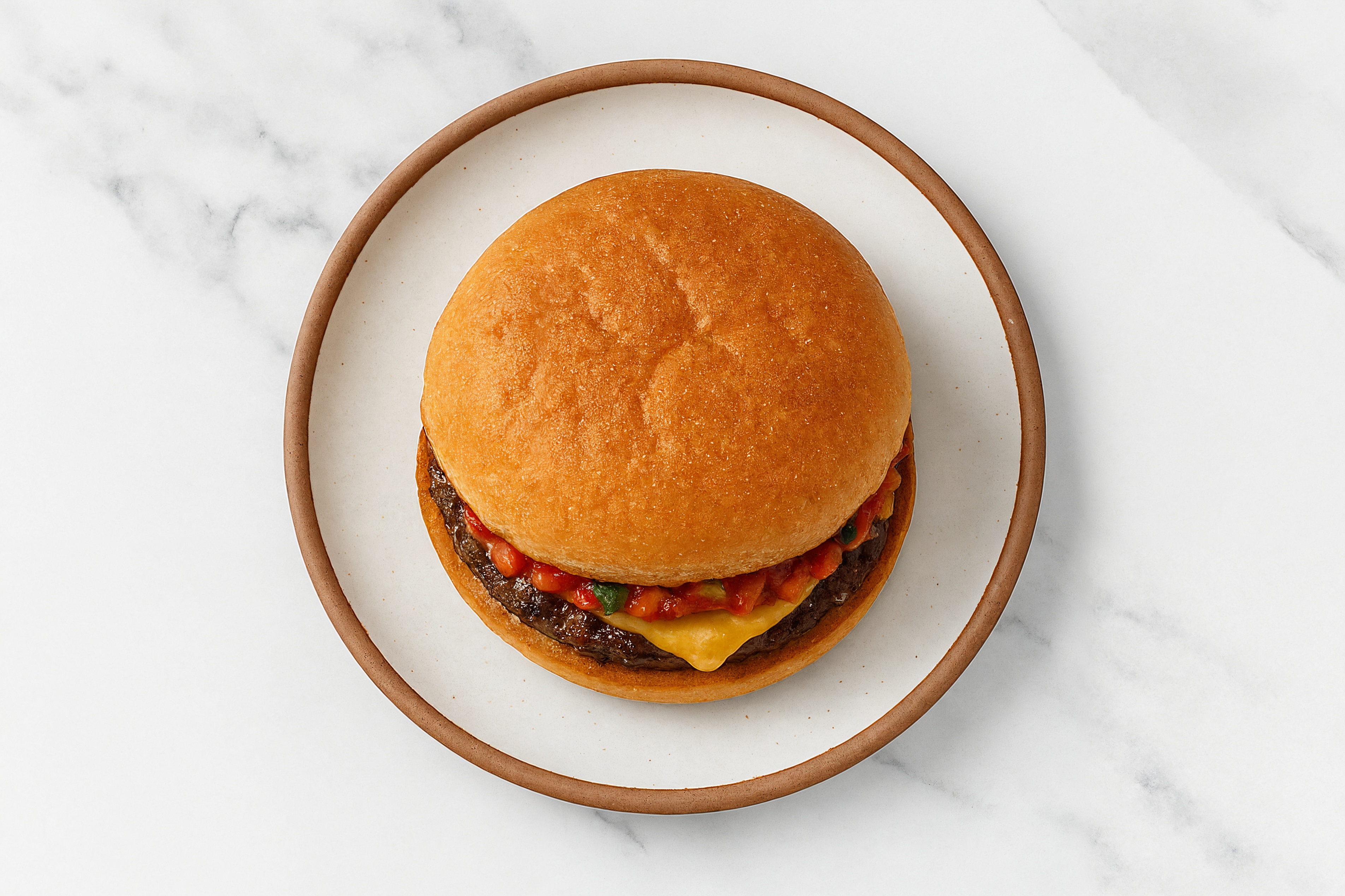 Lamb Burger on Gluten-Free Bun with Salsa & Gouda