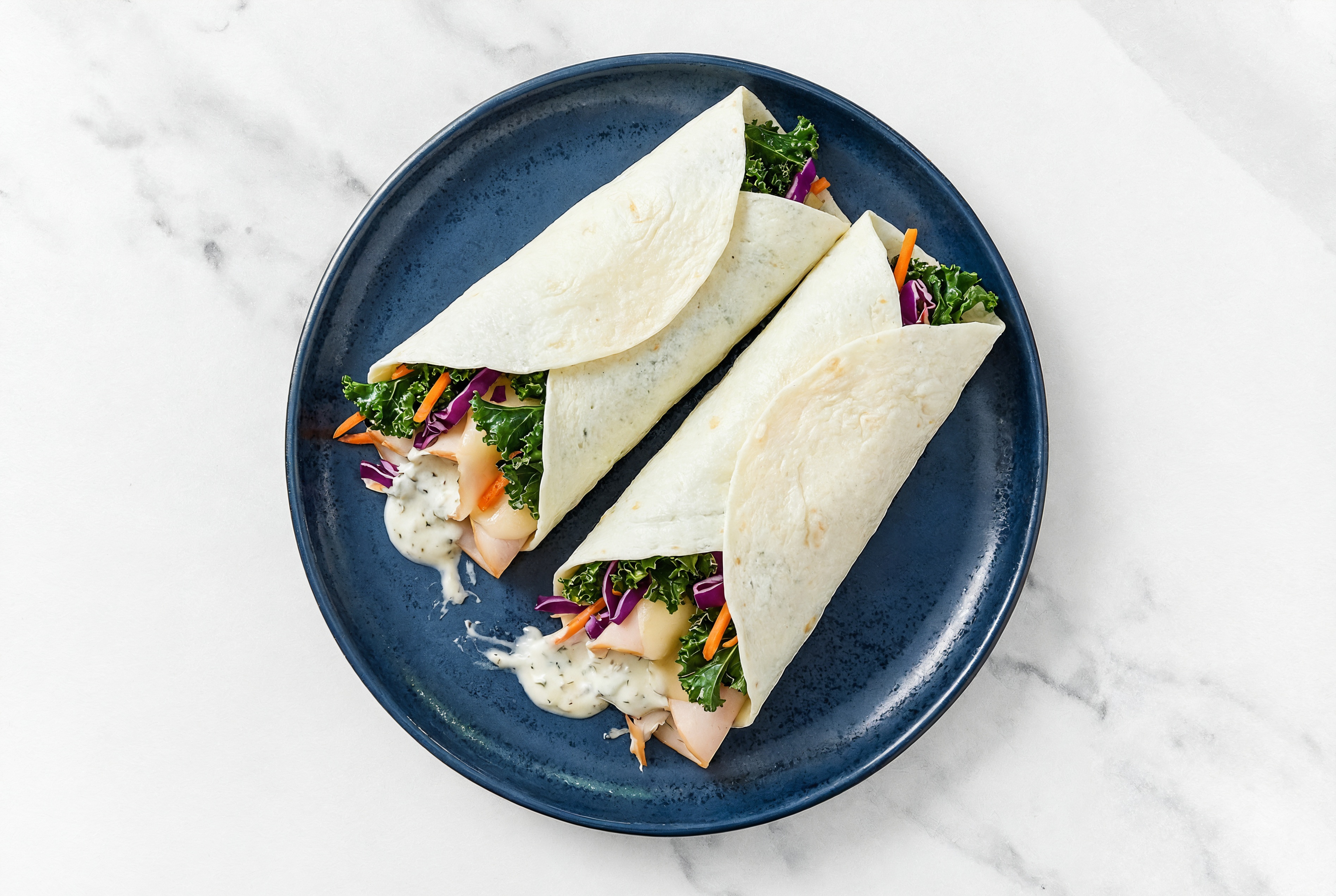 Tzatziki Oven Roasted Breast Turkey + Havarti Wraps with Rainbow Veggies