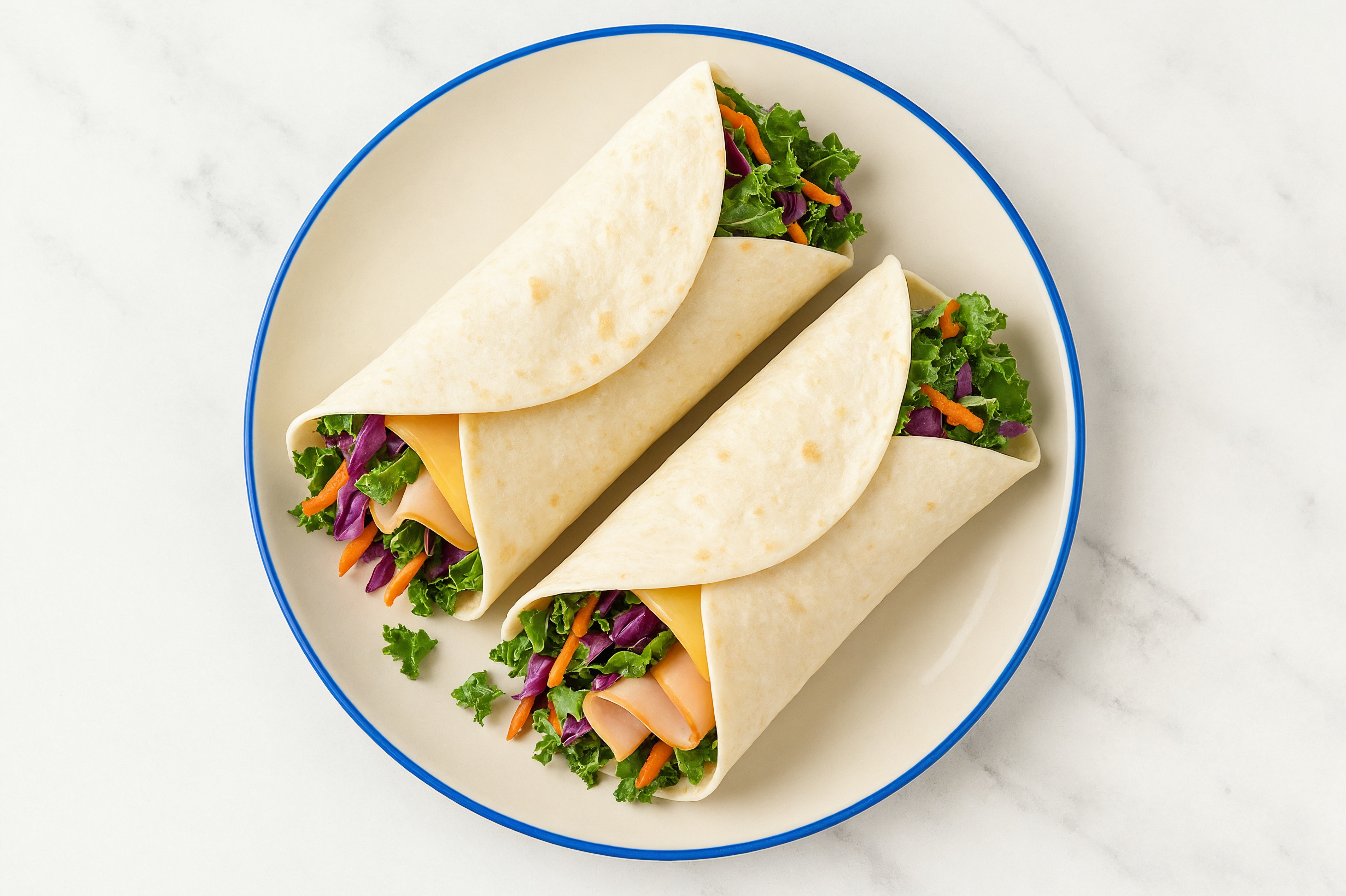 Garlic Oven Roasted Breast Turkey + Havarti Wraps with Rainbow Veggies