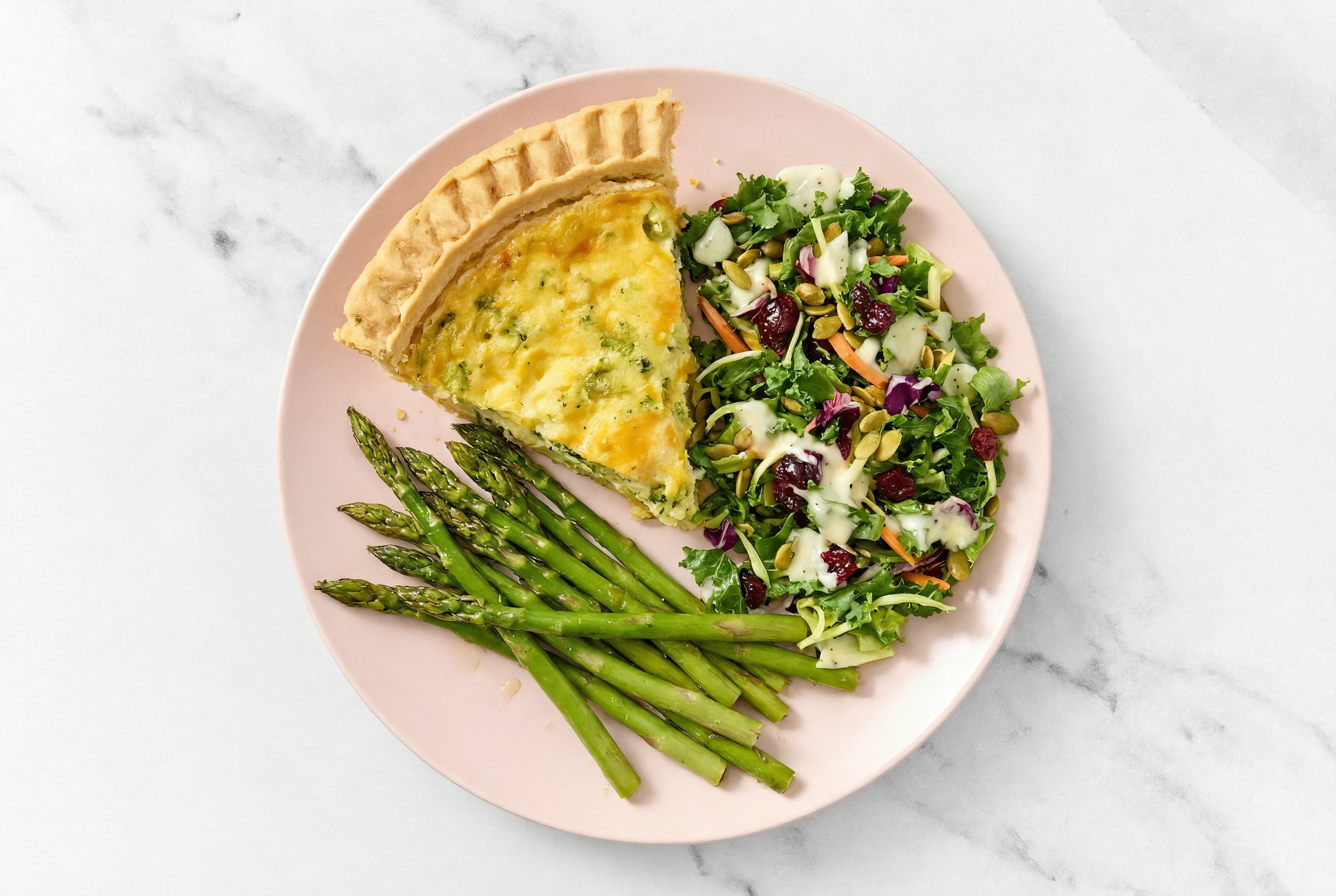 Broccoli & Cheddar Quiche with Asparagus & Kale Salad