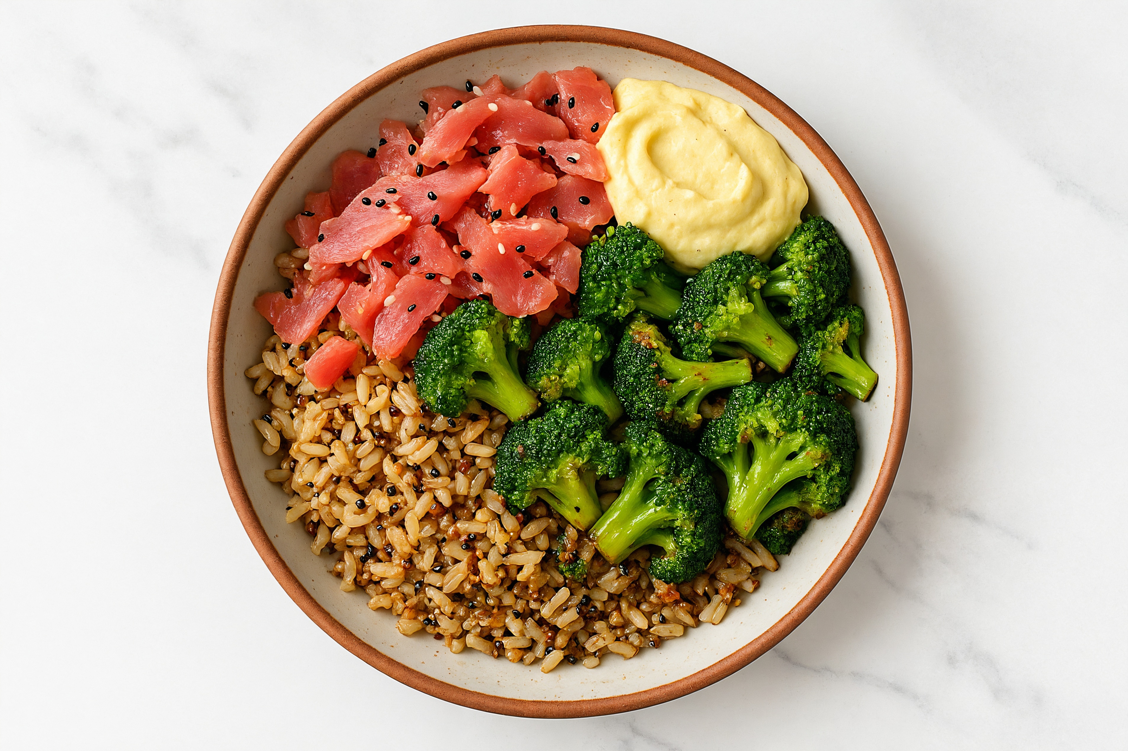 Tuna Quinoa Bowl with Lemon Hummus & Broccoli