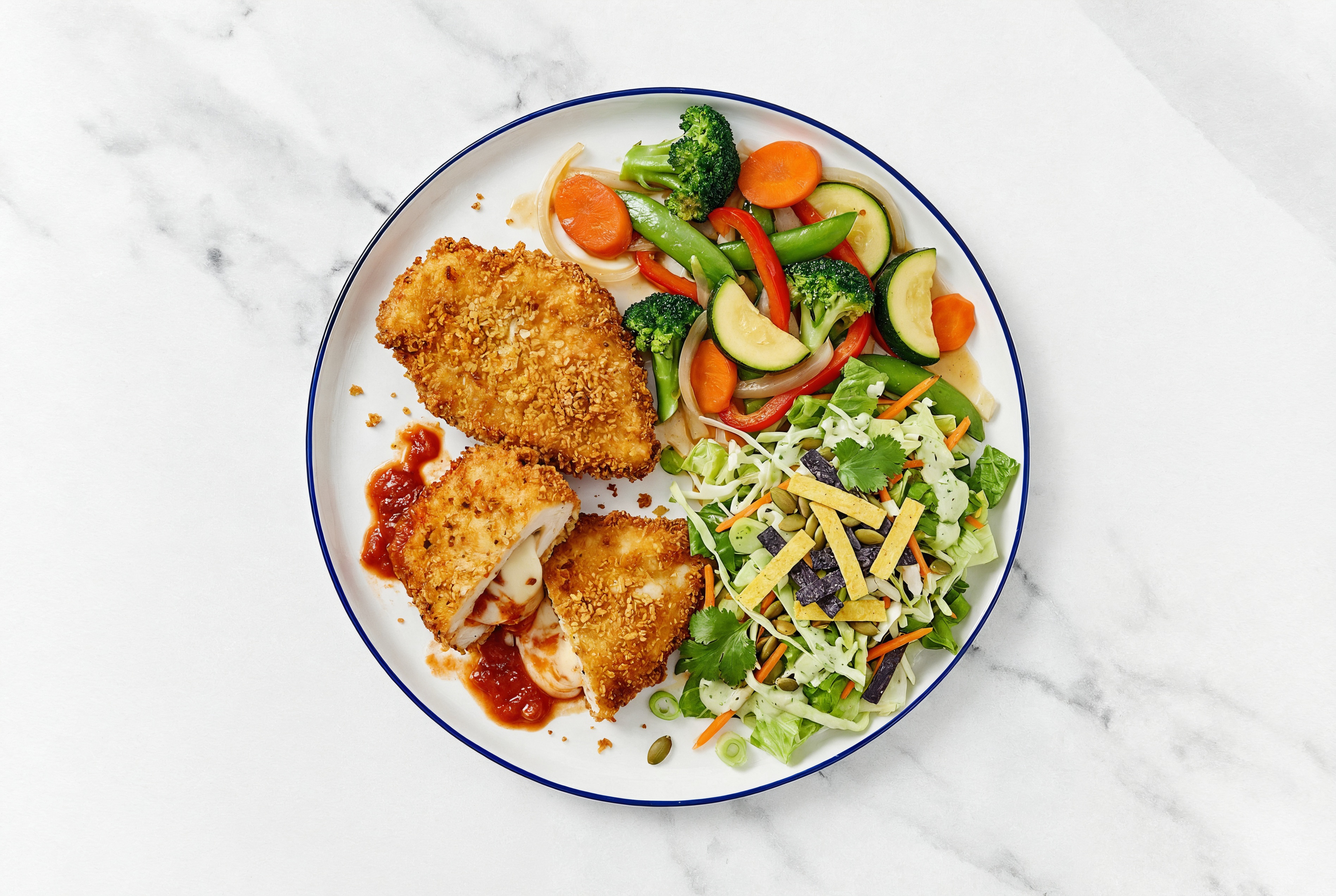 "Chicken" Parm with Veggies & Southwest Salad