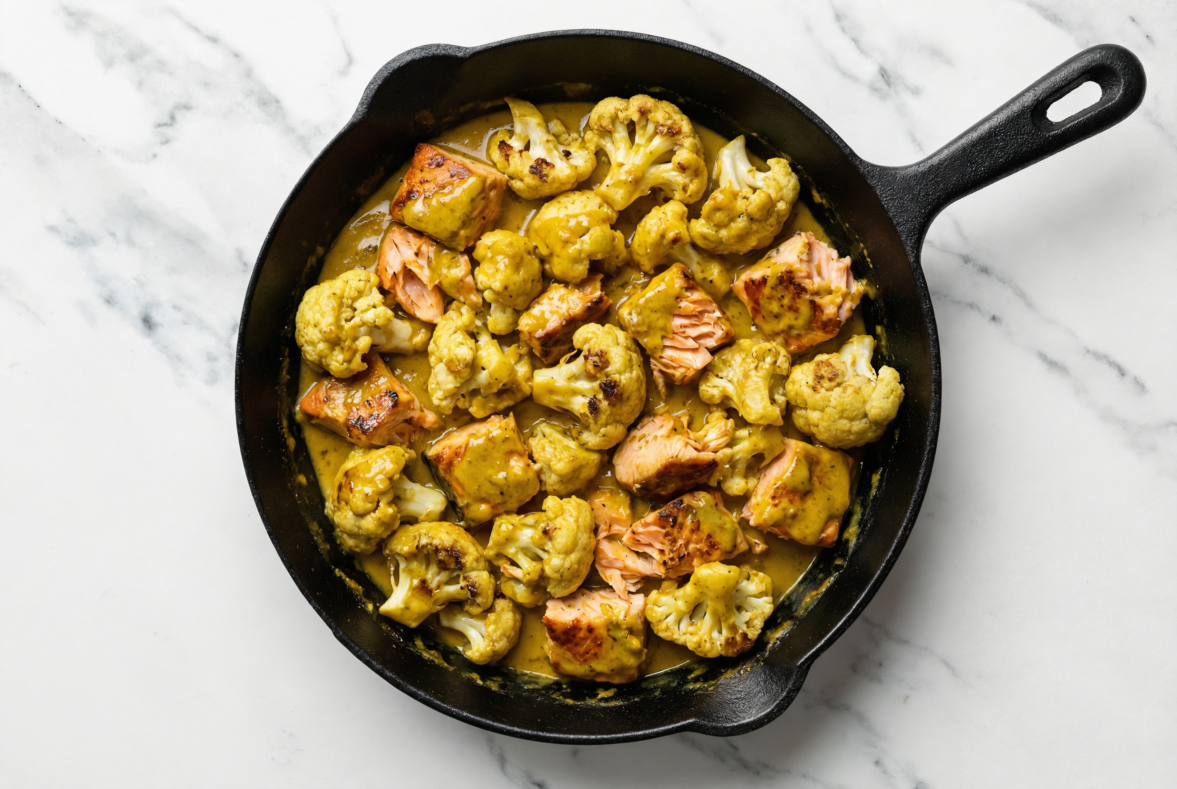 Coconut Curry Sockeye Salmon Stir-Fry with Cauliflower Florets