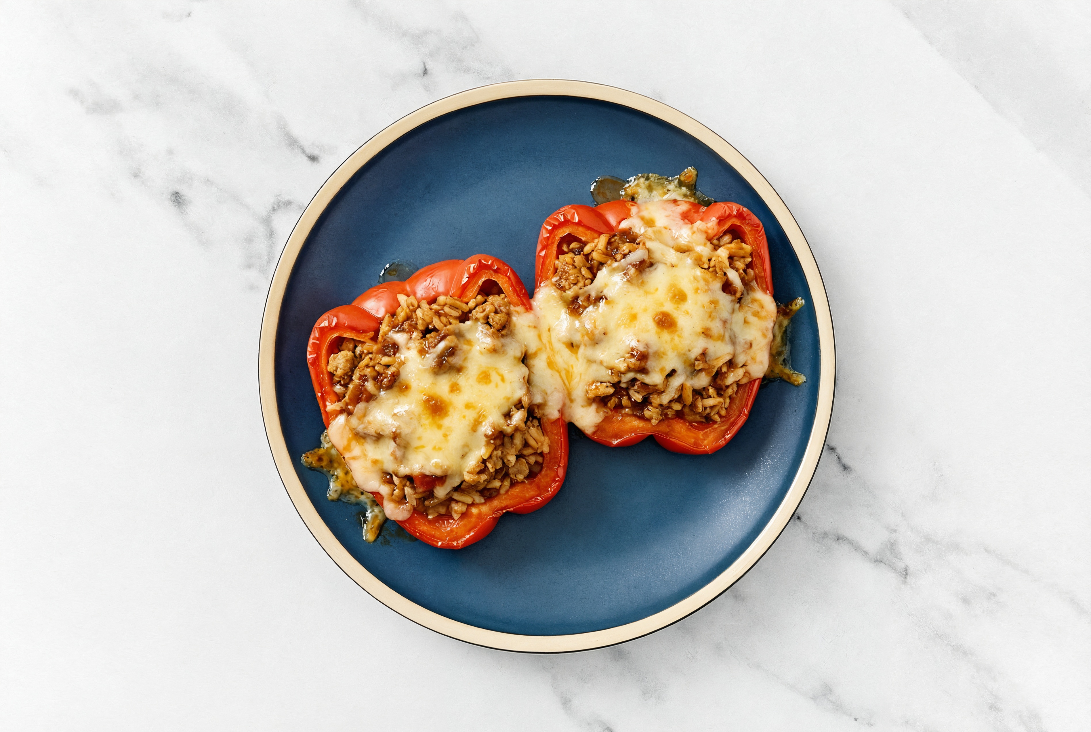 Hearty Turkey + Rice Stuffed Organic Peppers with Creamy Cheddar Rounds