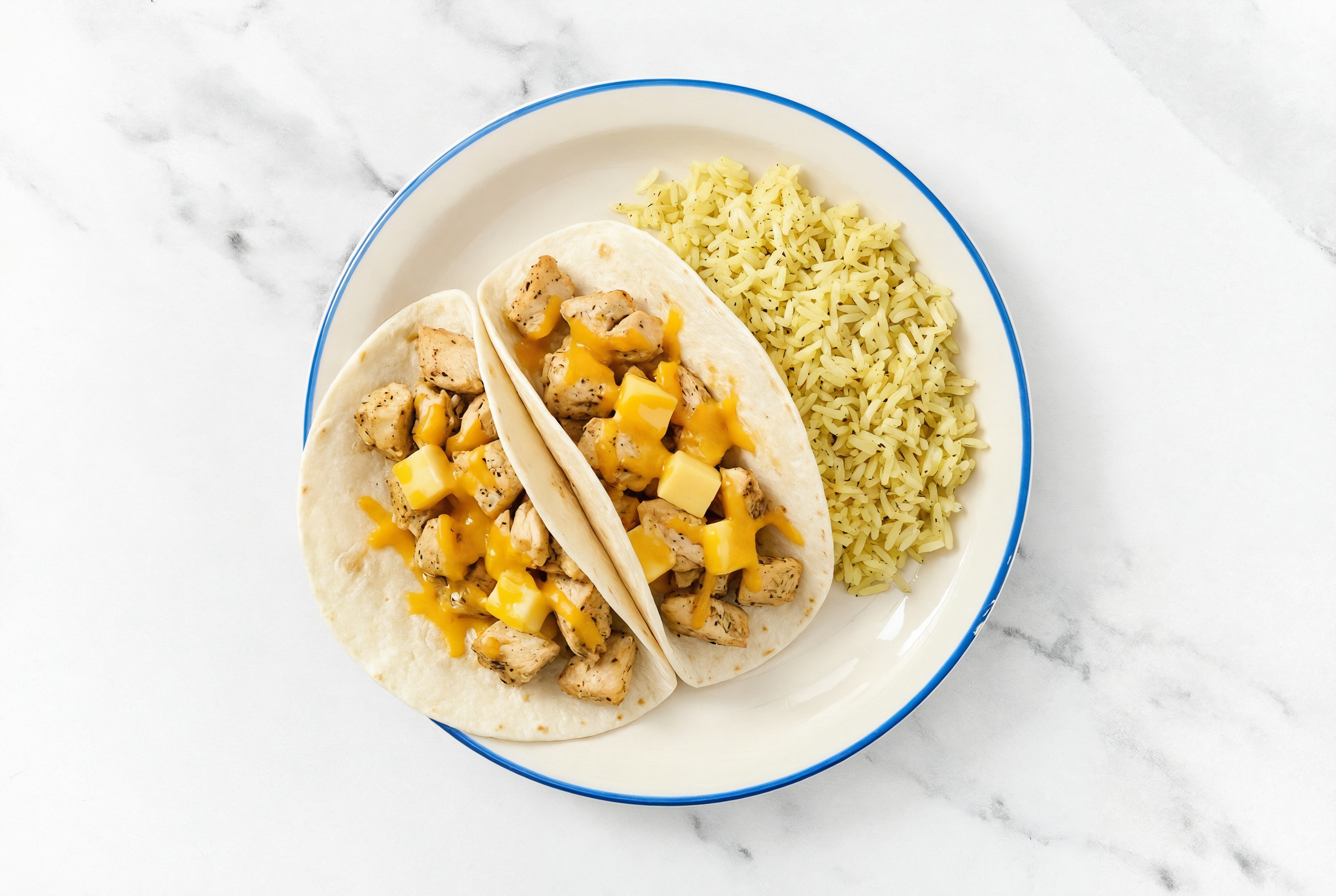 Cheesy Chicken Tacos + Jasmine Rice with Sharp Cheddar Bar