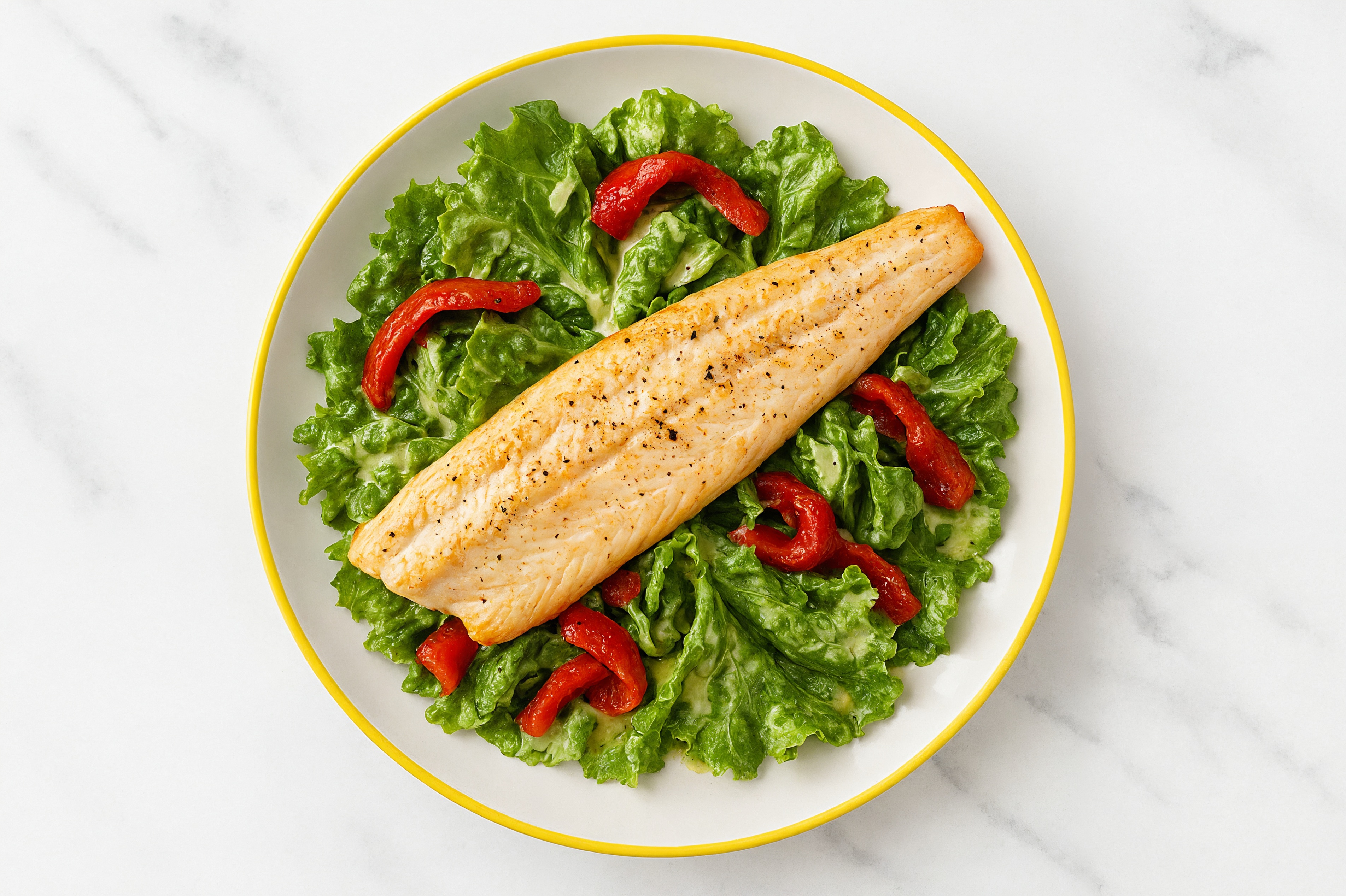 Green Leaf Salad with Trout, Peppers & House Dressing