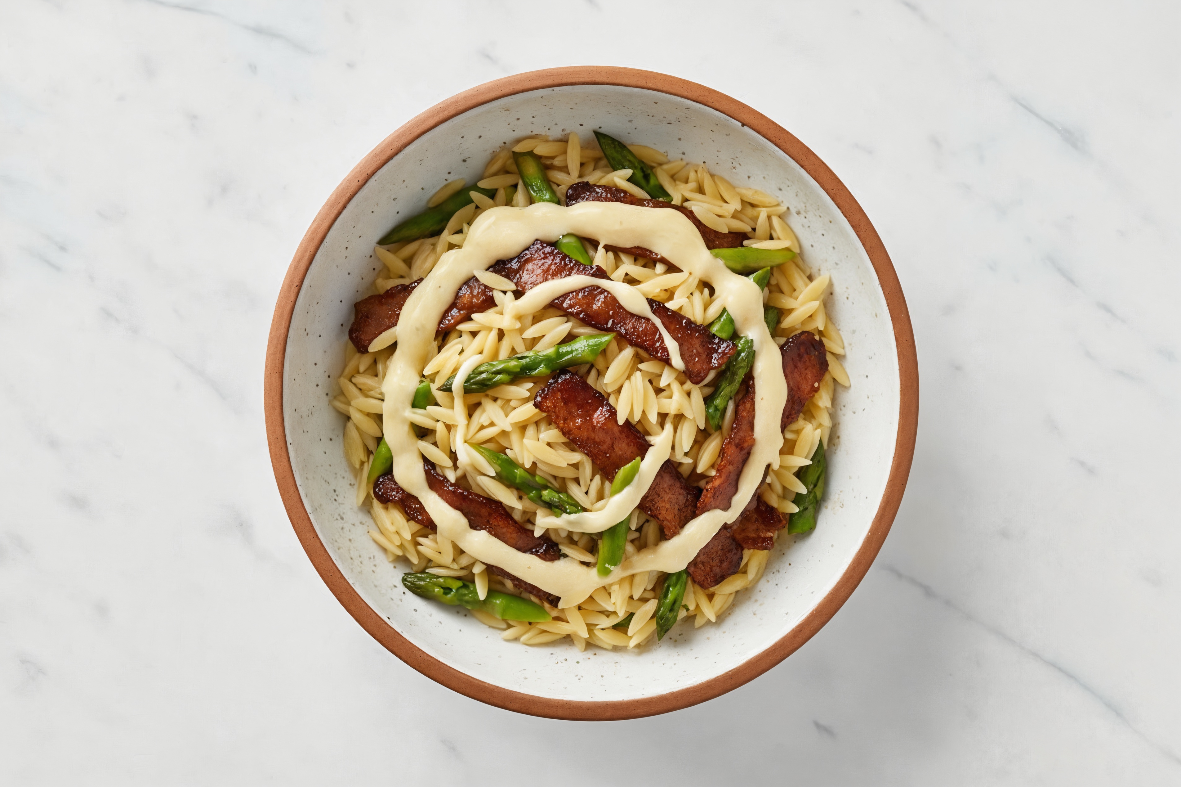 Garlicky MyBacon + Asparagus Orzo