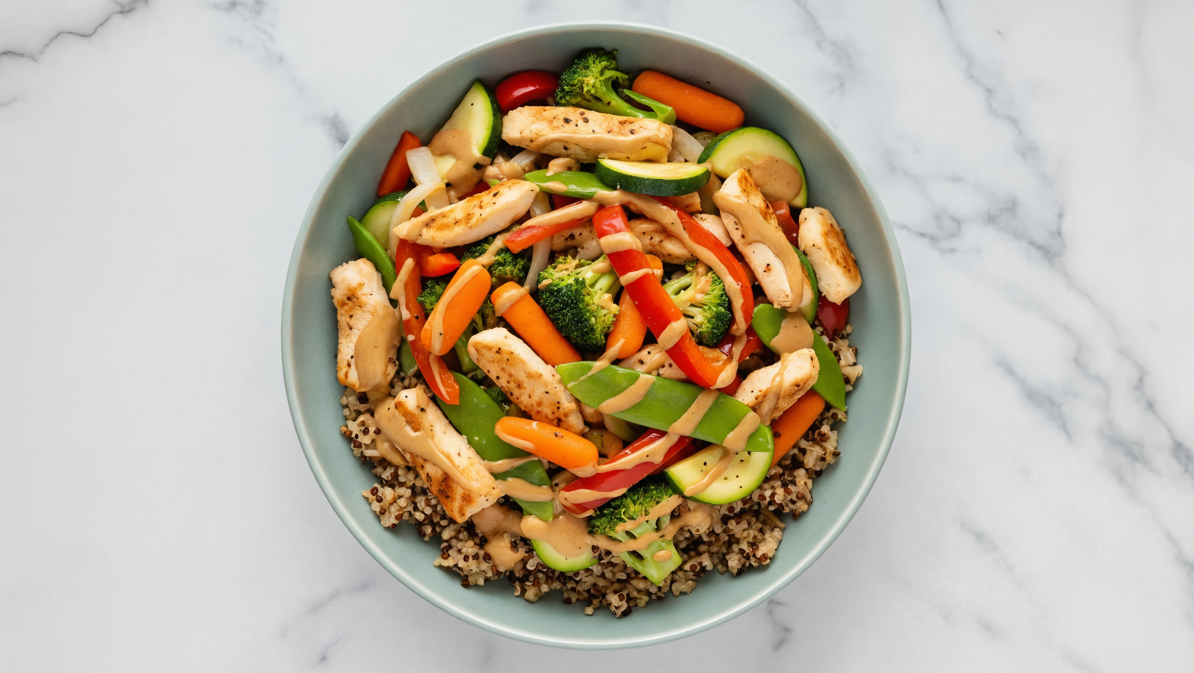 Peanutty Chicken + Stir Fry Veggie Bowl