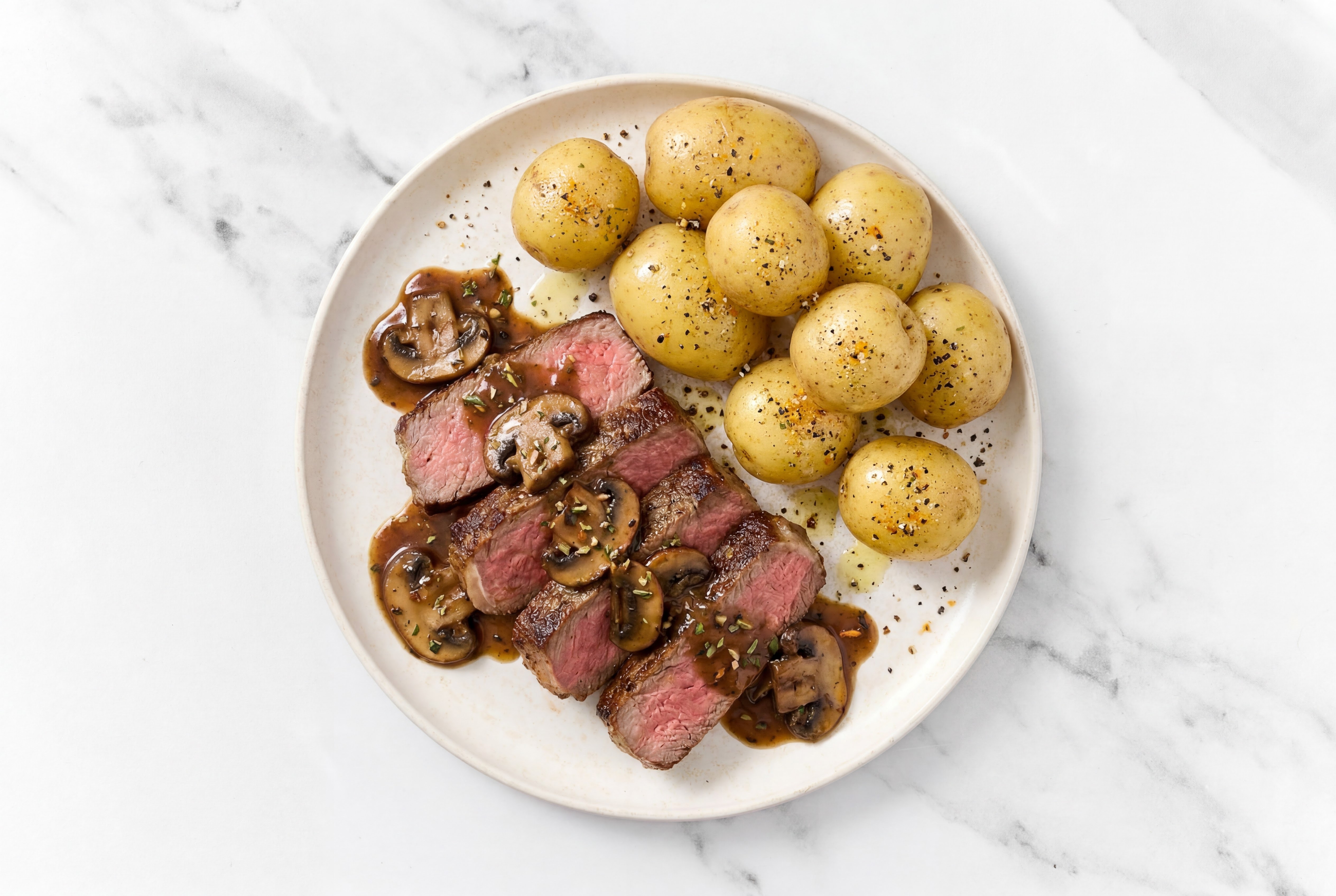 Strip Steak with Mushroom Pan Sauce