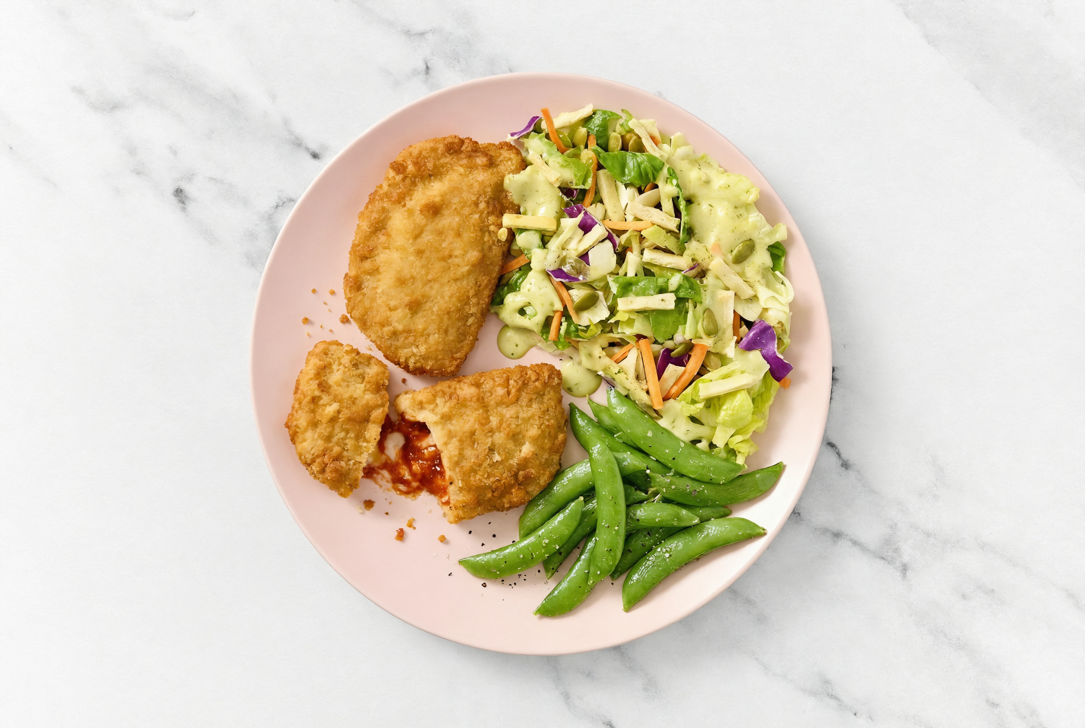 "Chicken" Parm with Snap Peas & Goddess Salad