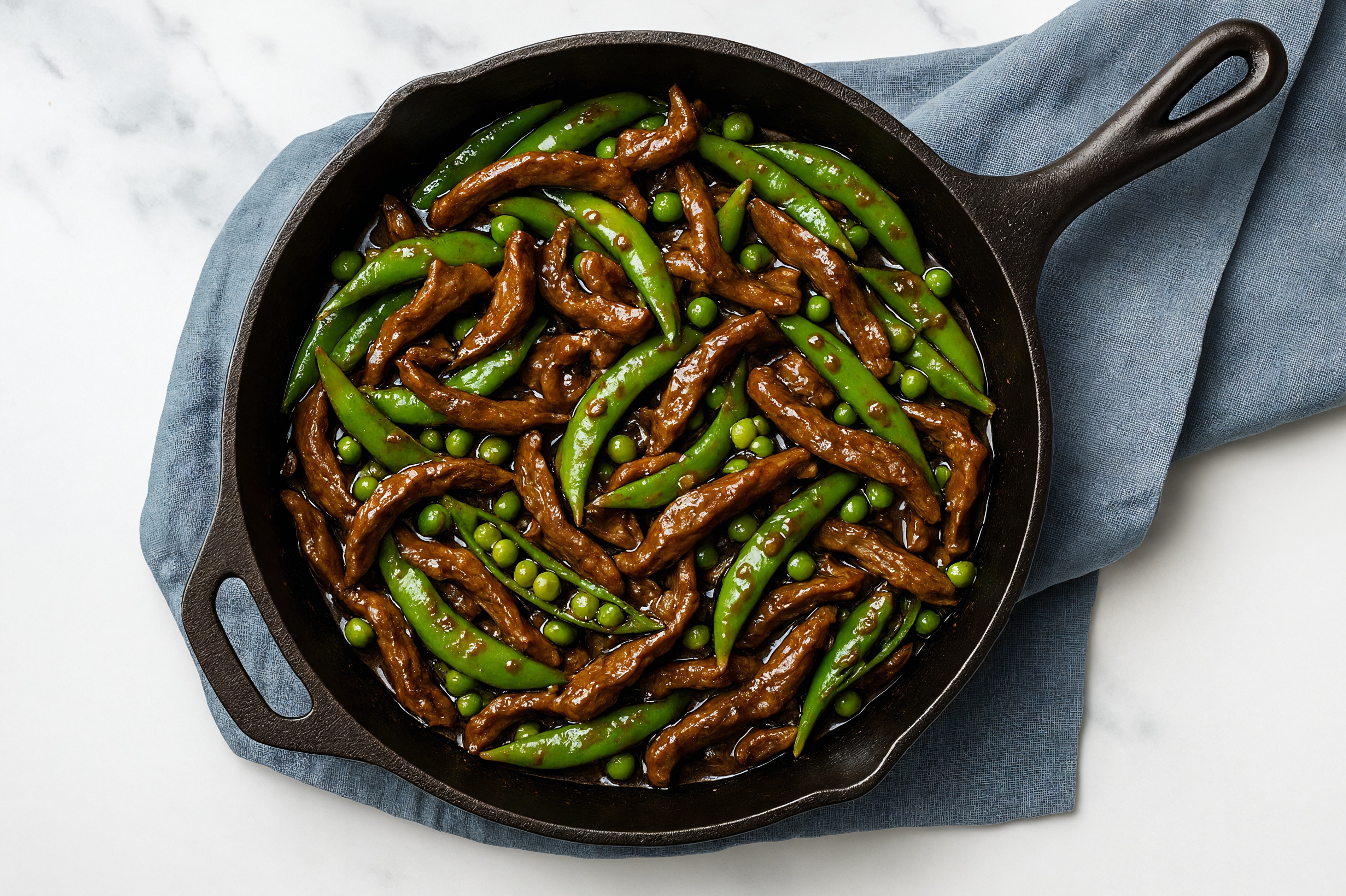 Tangy Pepper Beef Strip Stir-Fry with Snap Peas